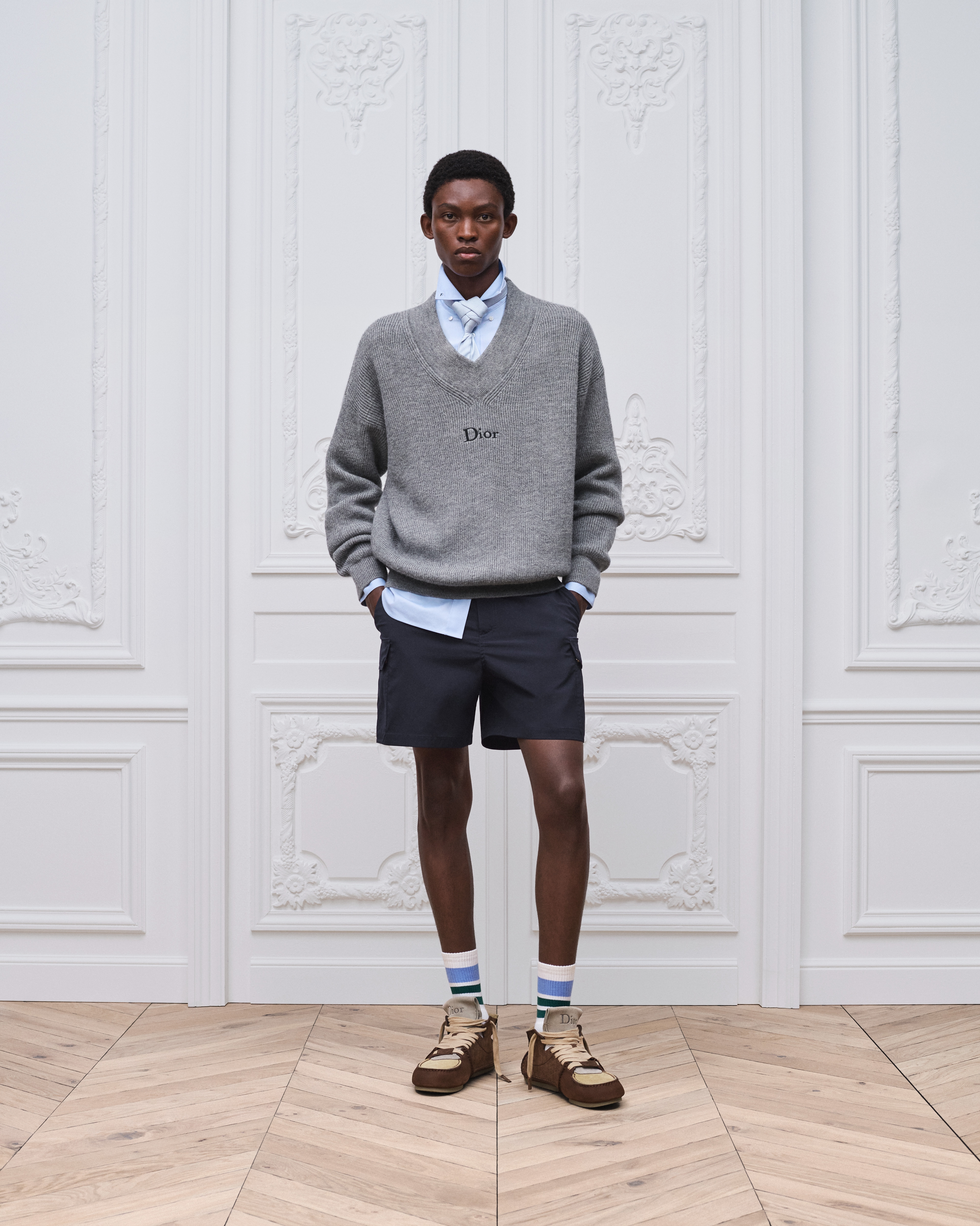 Sweater with Dior Embroidery, Oversized Fit Gray Wool-Alpaca Knit