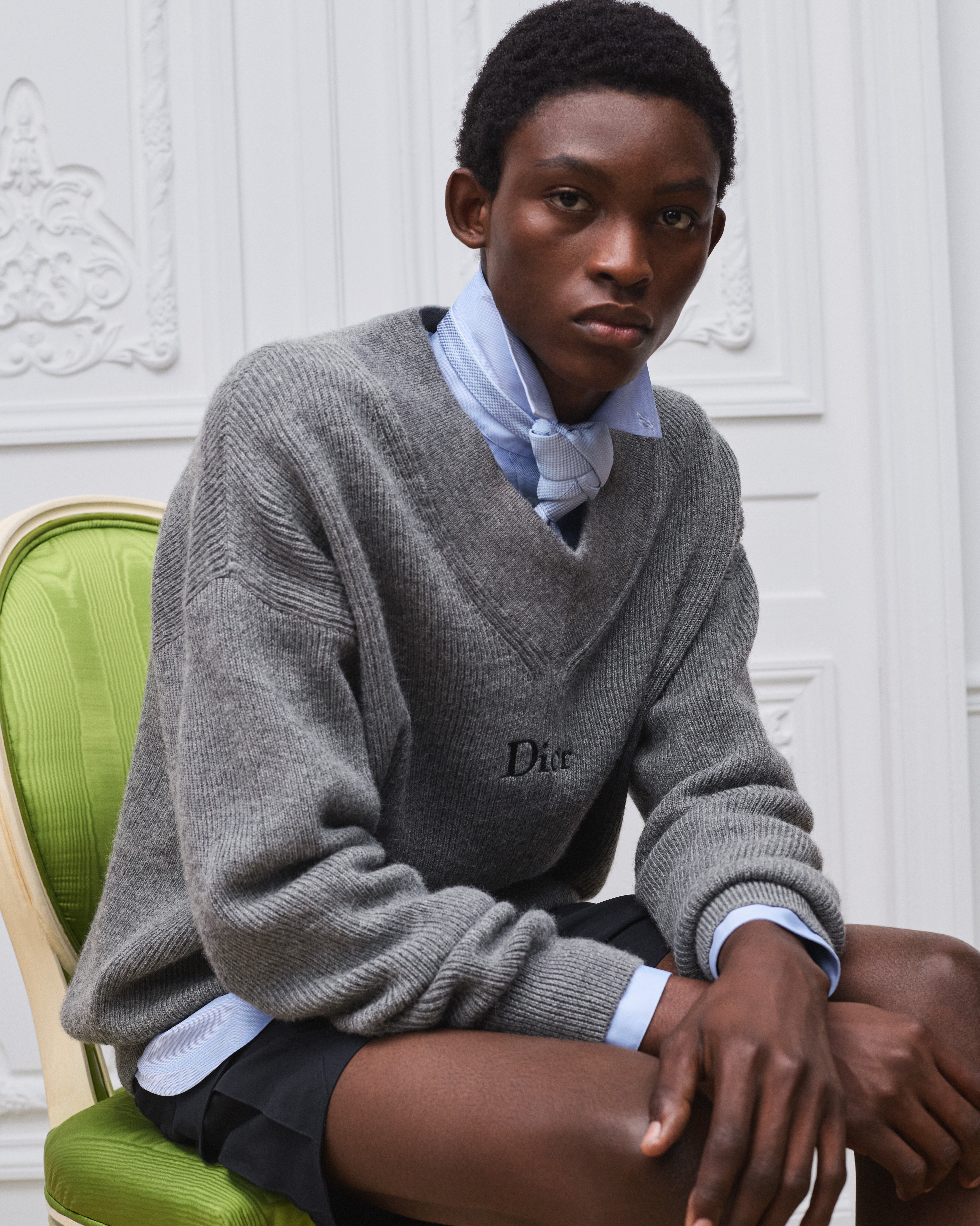 Pull à broderie Dior Maille de laine et alpaga gris E03