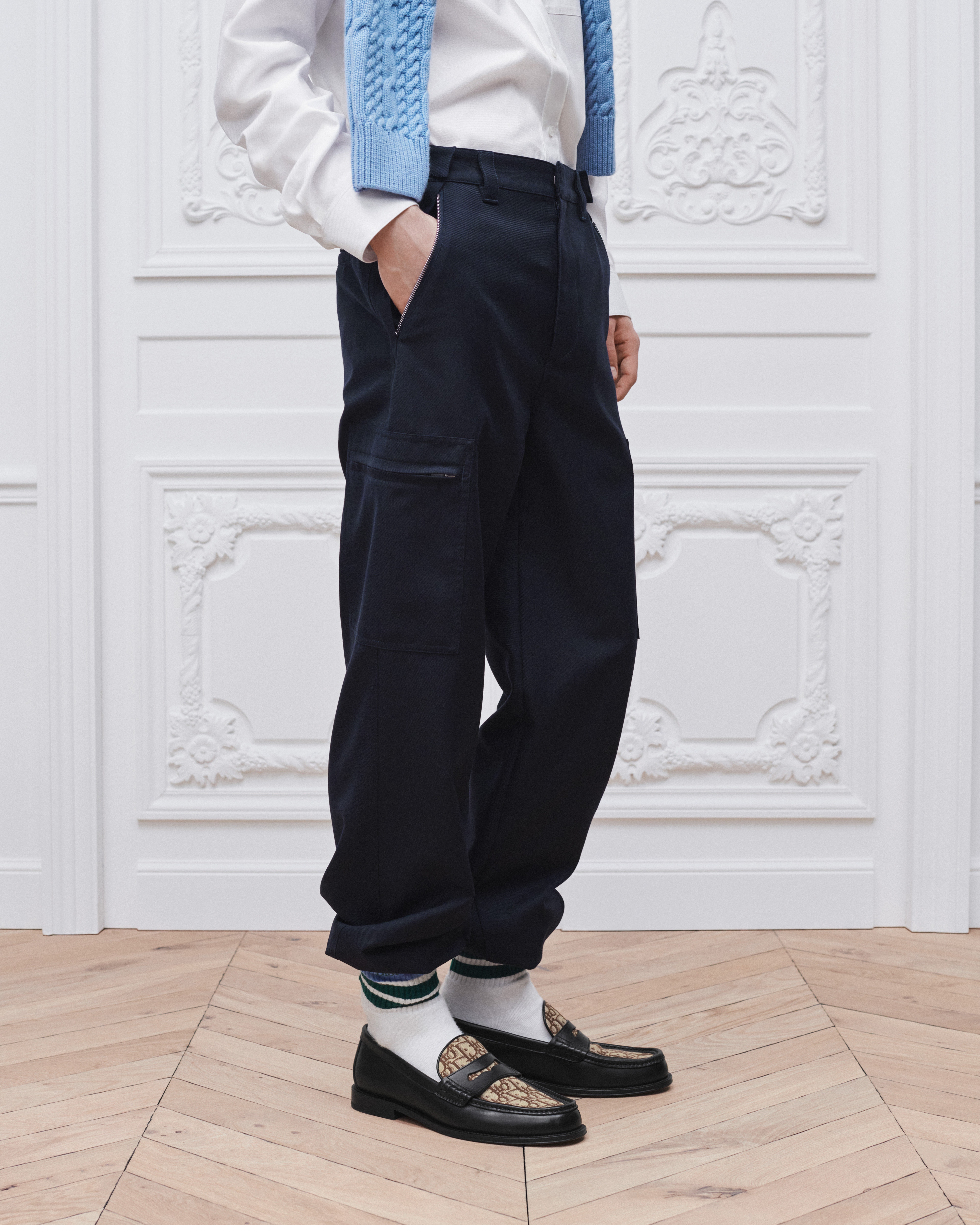 Pantaloni cargo con ricamo Dior Misto lana vergine blu E09