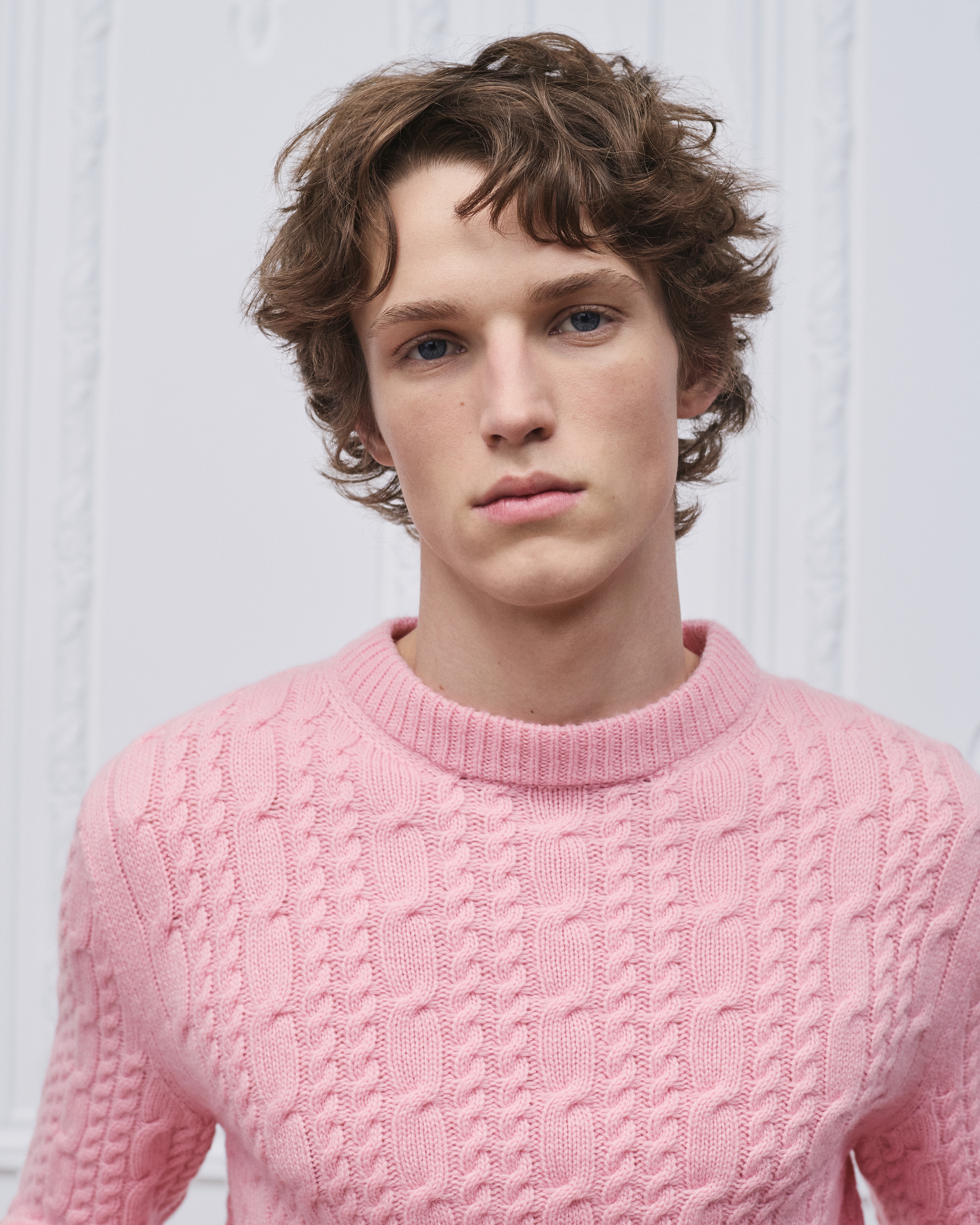 Pull à maille torsadée Maille de cachemire rose E07