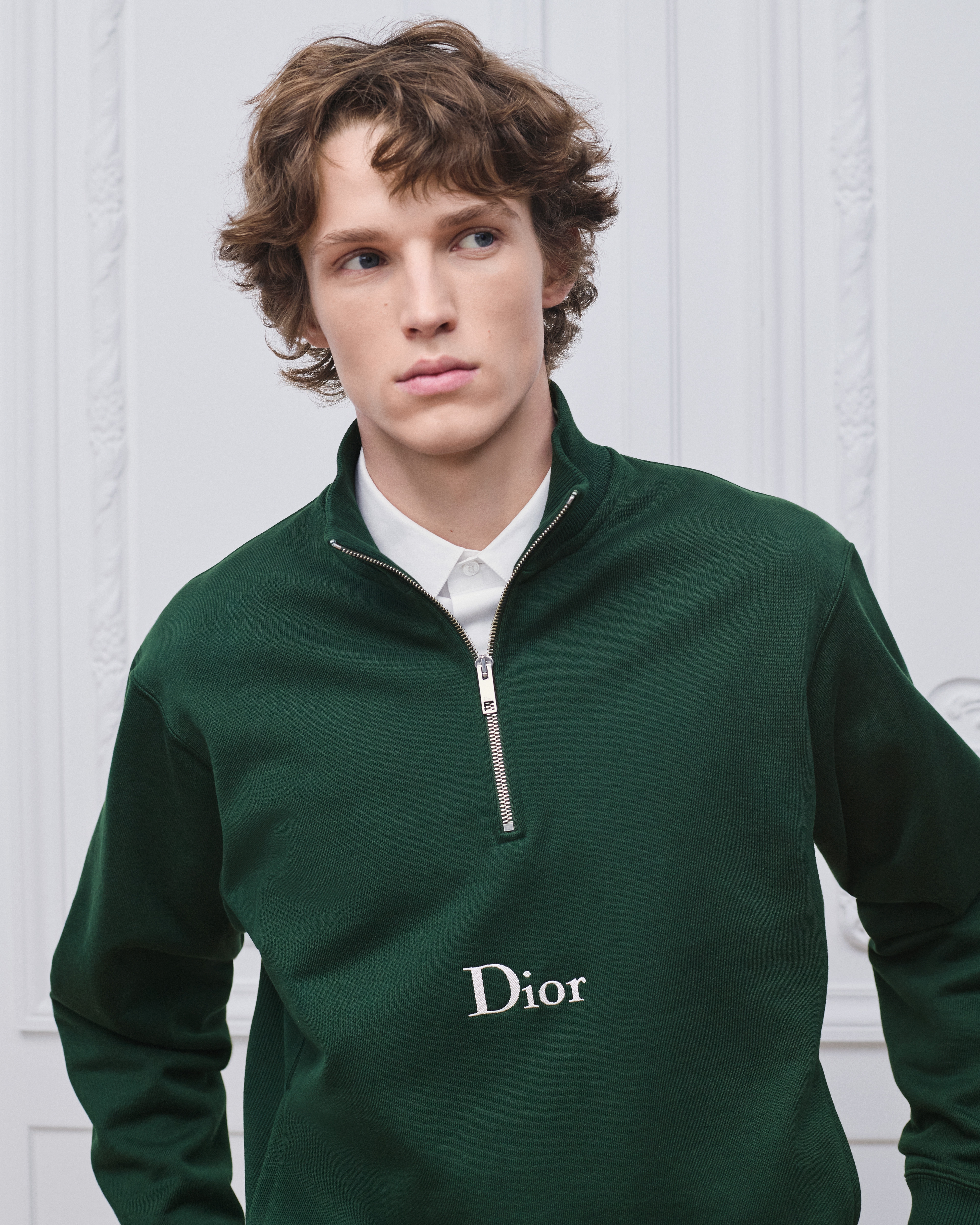 Sweatshirt à col zippé Molleton de coton vert E01