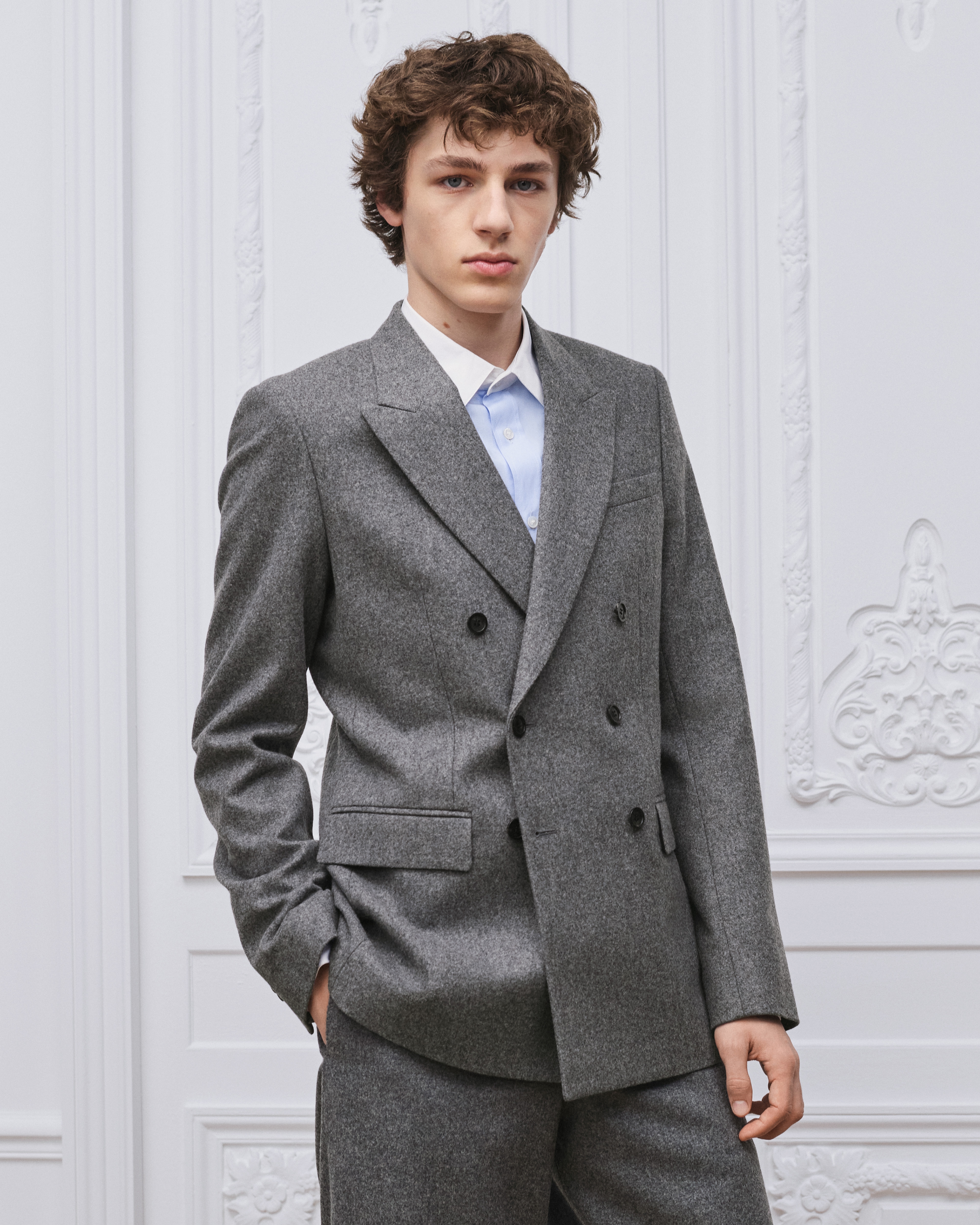 Veste croisée Flanelle de laine vierge gris anthracite E01