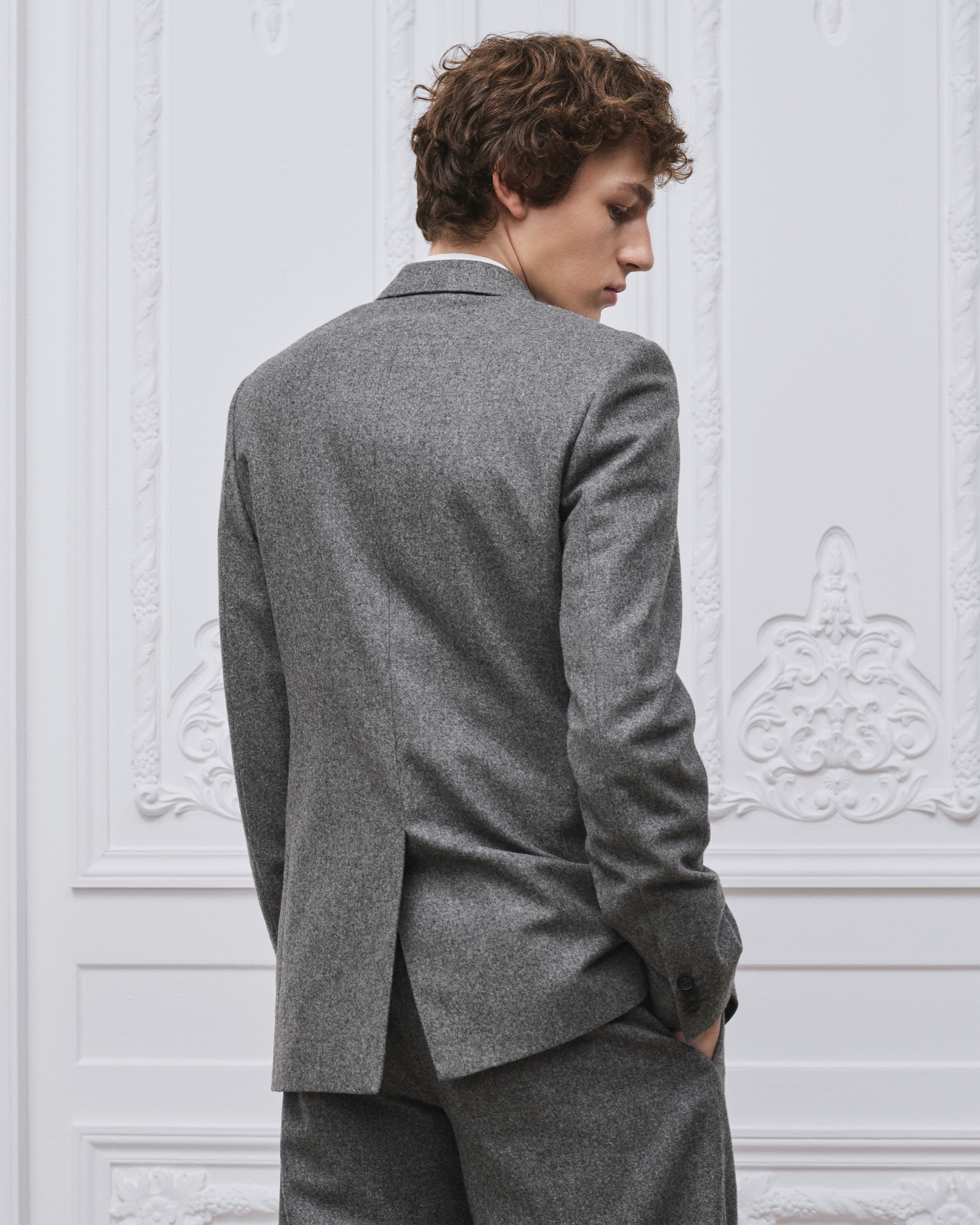 Veste croisée Flanelle de laine vierge gris anthracite E03