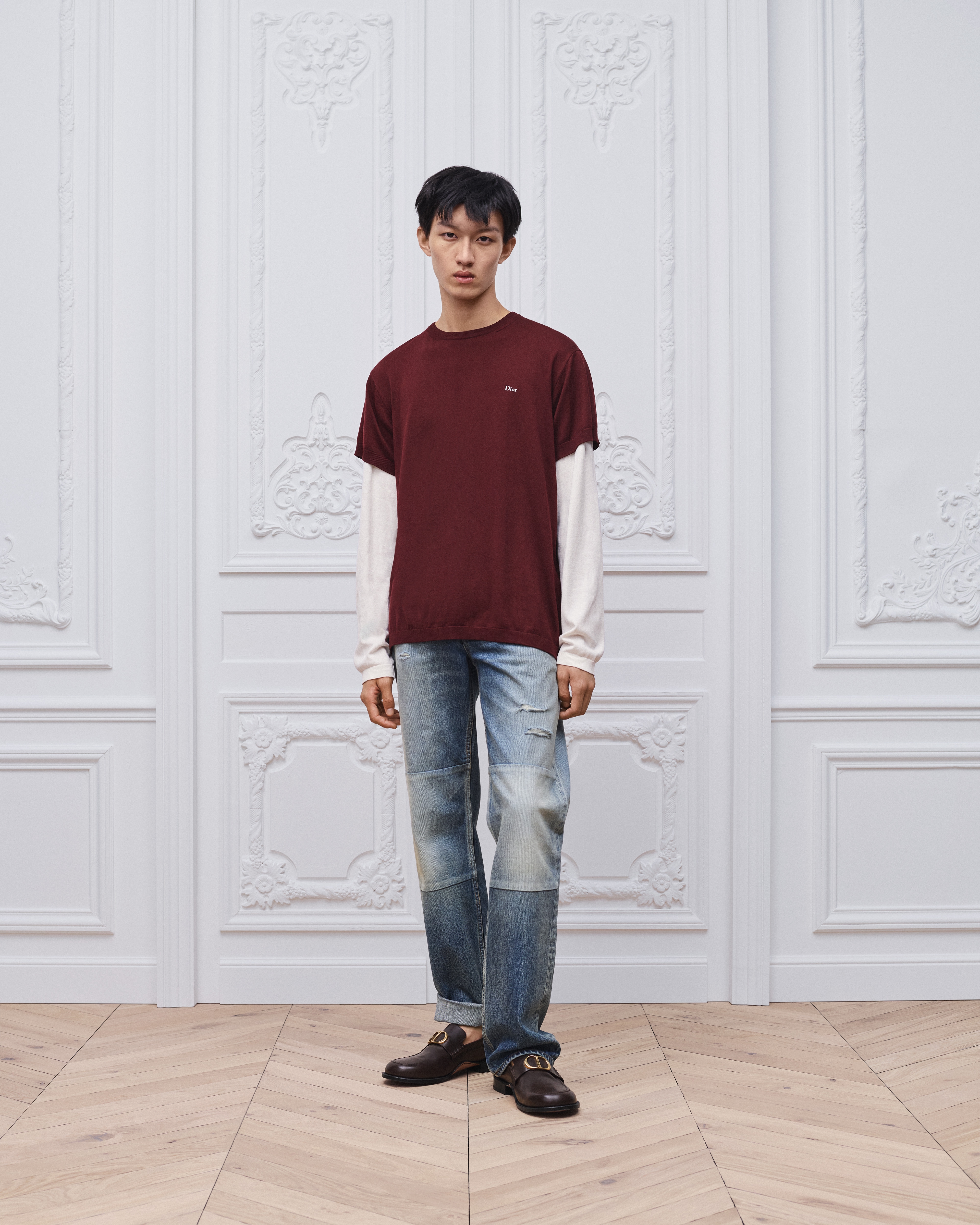 Long-Sleeved T-Shirt Burgundy Cotton-Silk Jersey E08