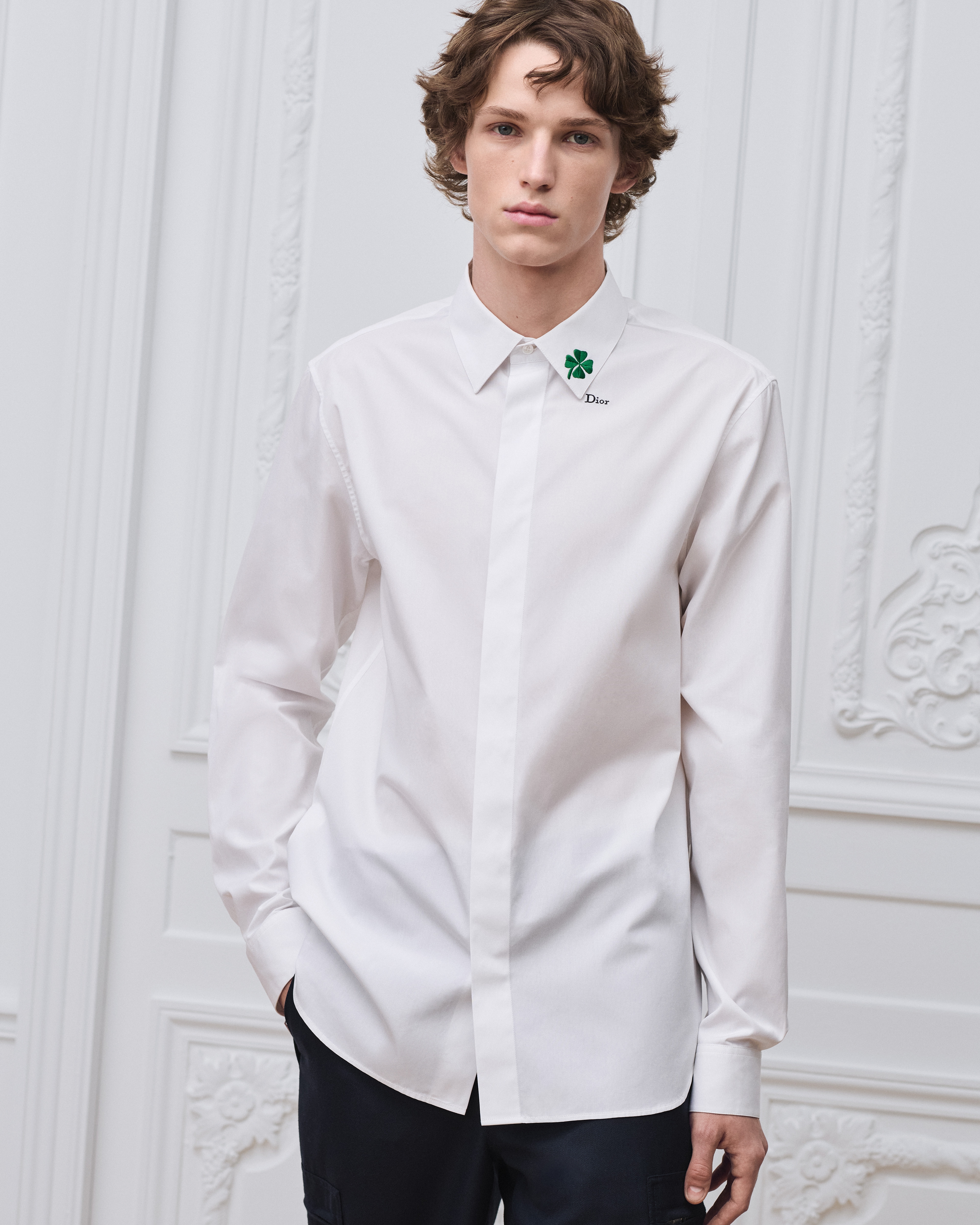 Camicia con ricamo Dior Clover Popeline di cotone bianca E07