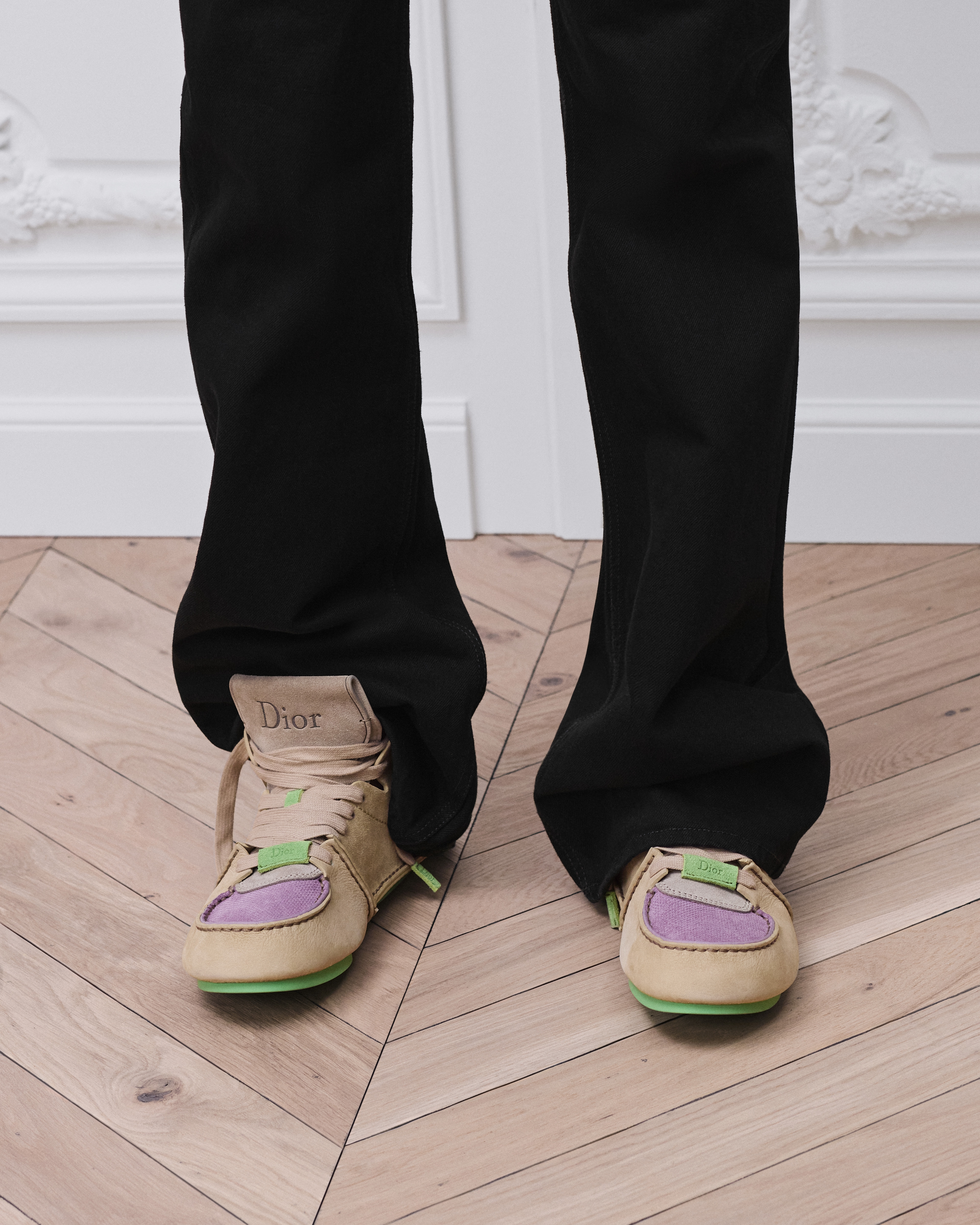 Dior Roadie Schnürstiefel Nubukleder in Beige und Veloursleder in Beige, Grün und Lila E23