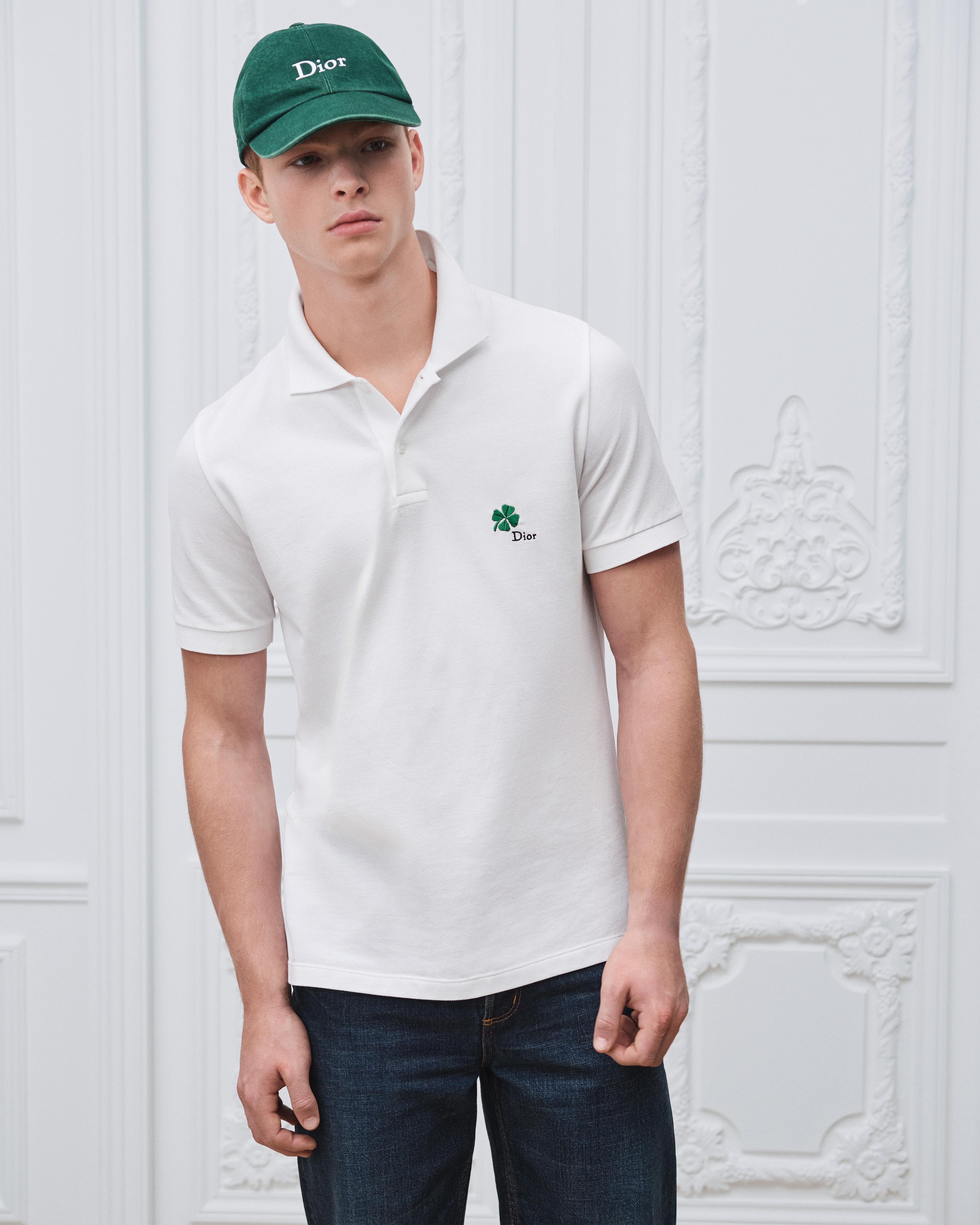 Polo à broderie Dior Clover Piqué de coton blanc E07