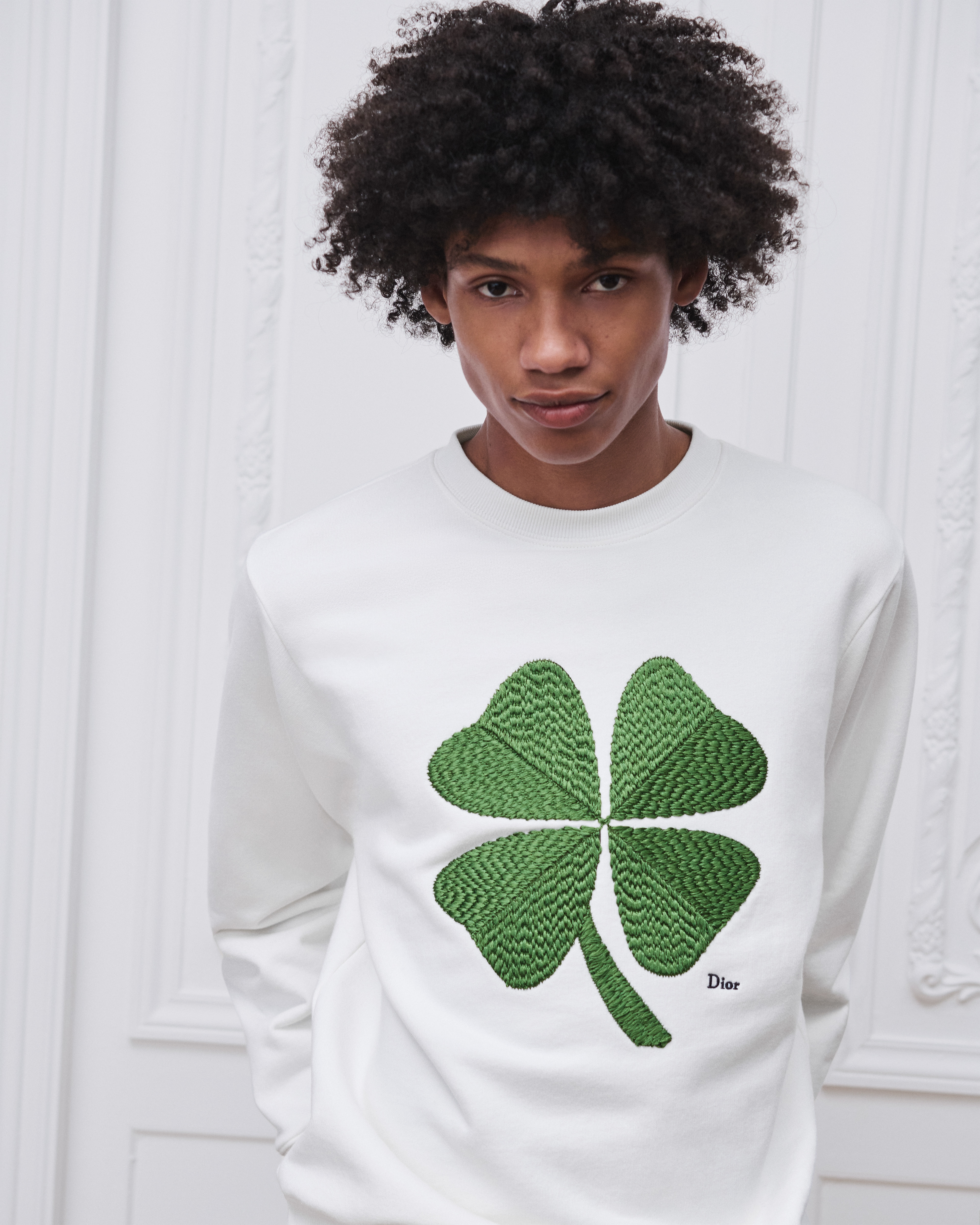 Moletom com bordado Dior Clover Velo de algodão branco E07