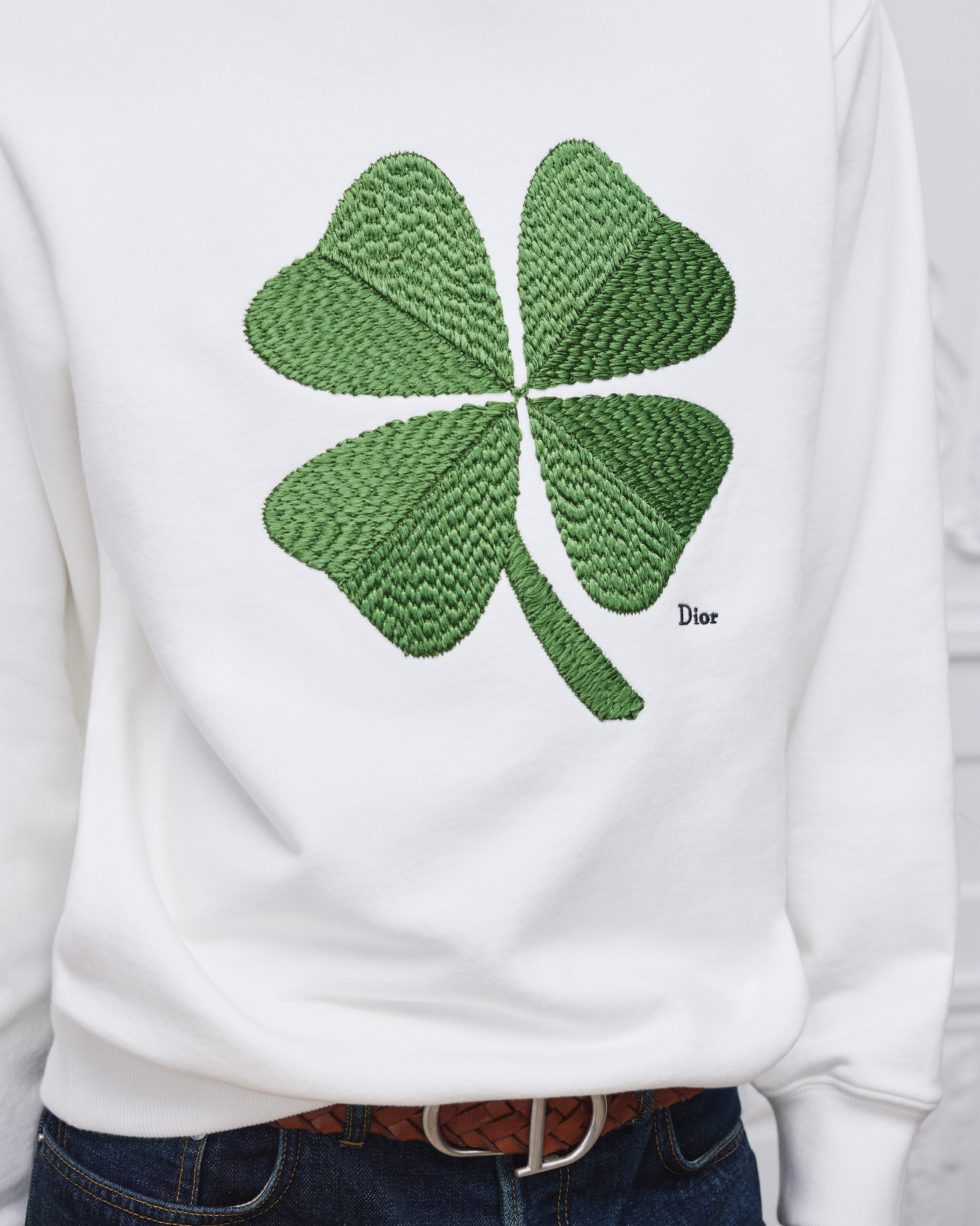 Moletom com bordado Dior Clover Velo de algodão branco E10