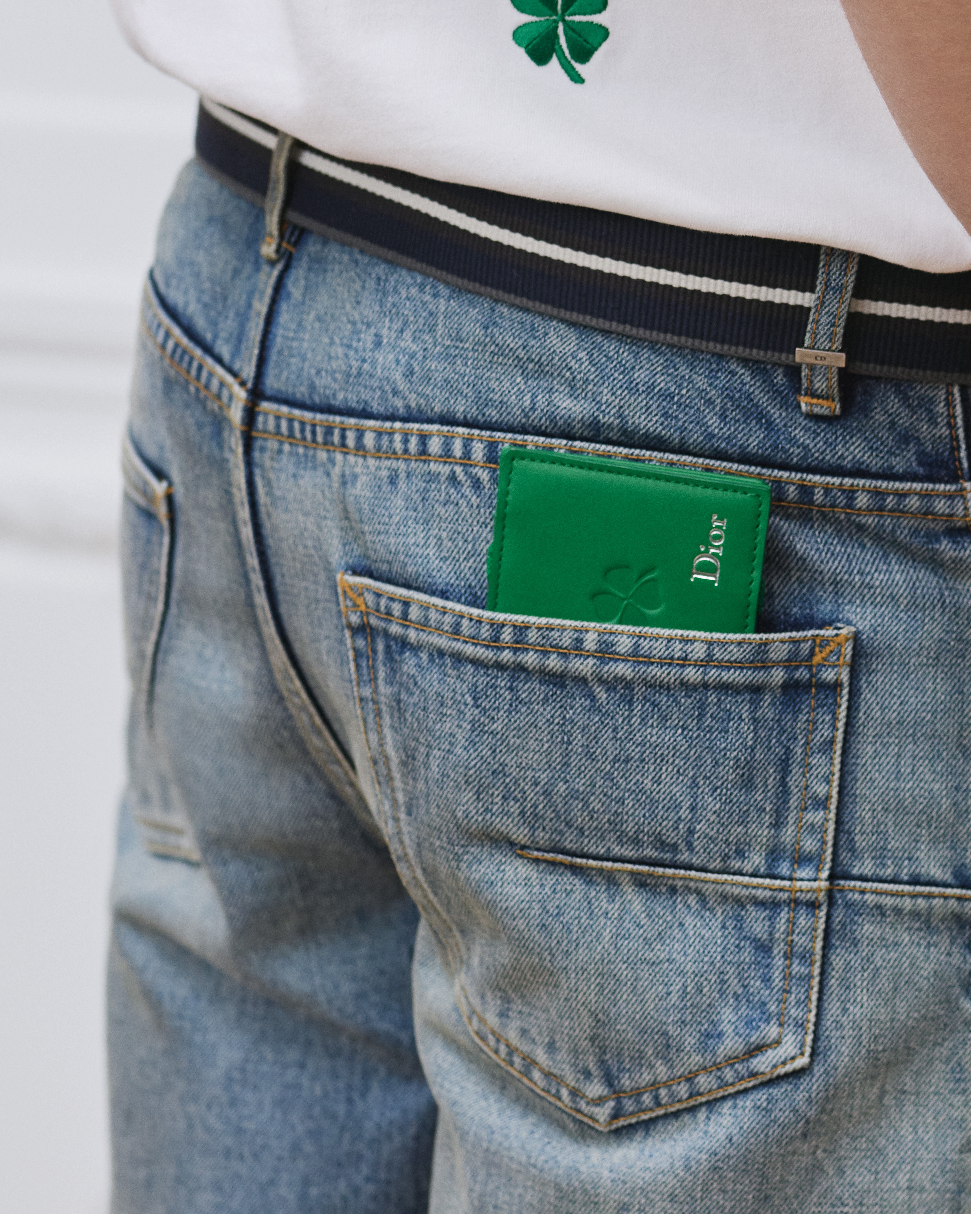 look_image_alt_prefix Portacarte bifold Pelle di vitello verde acceso con motivo Dior Clover goffrato E42