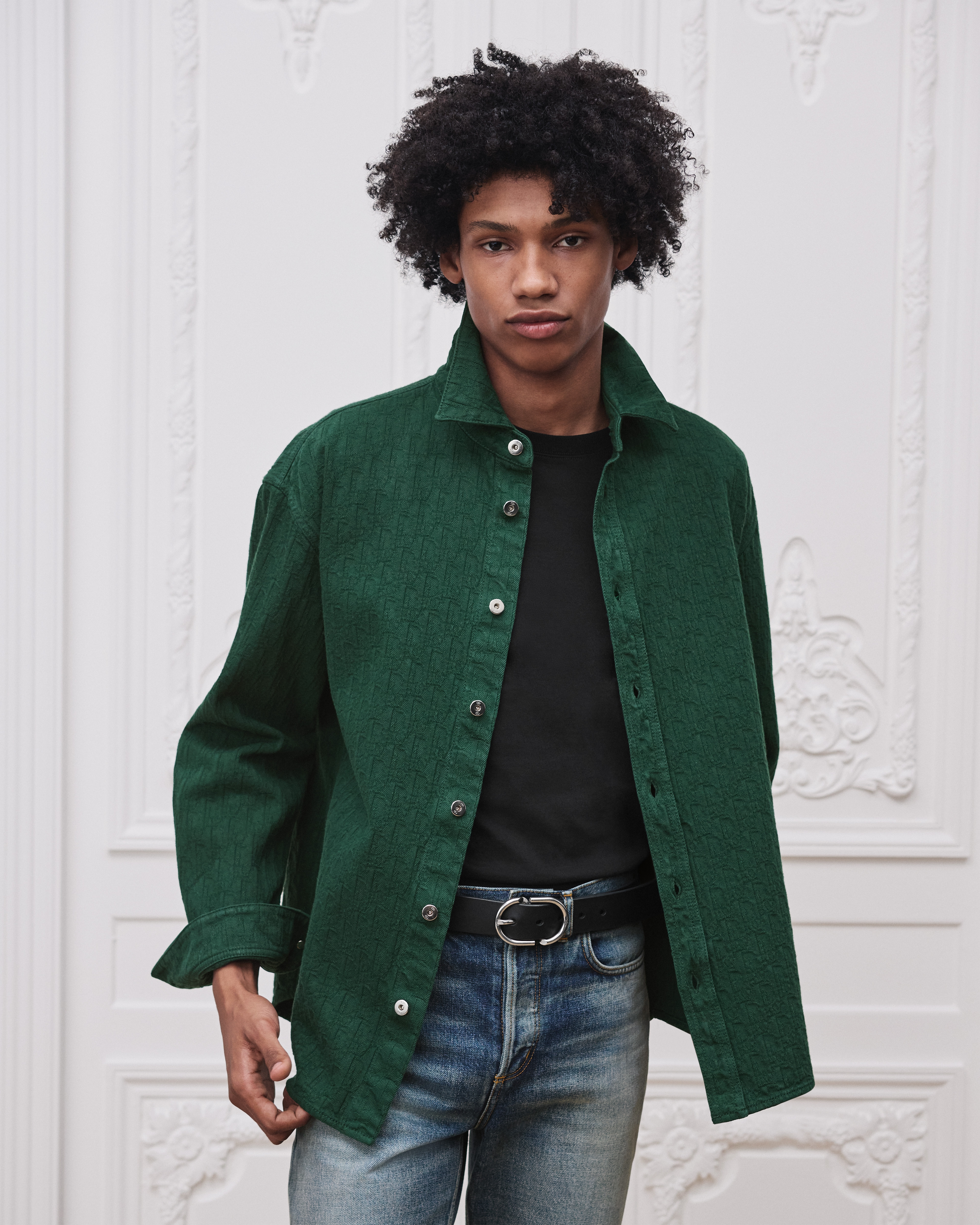 Chemise Dior Oblique Jacquard de coton vert foncé E01