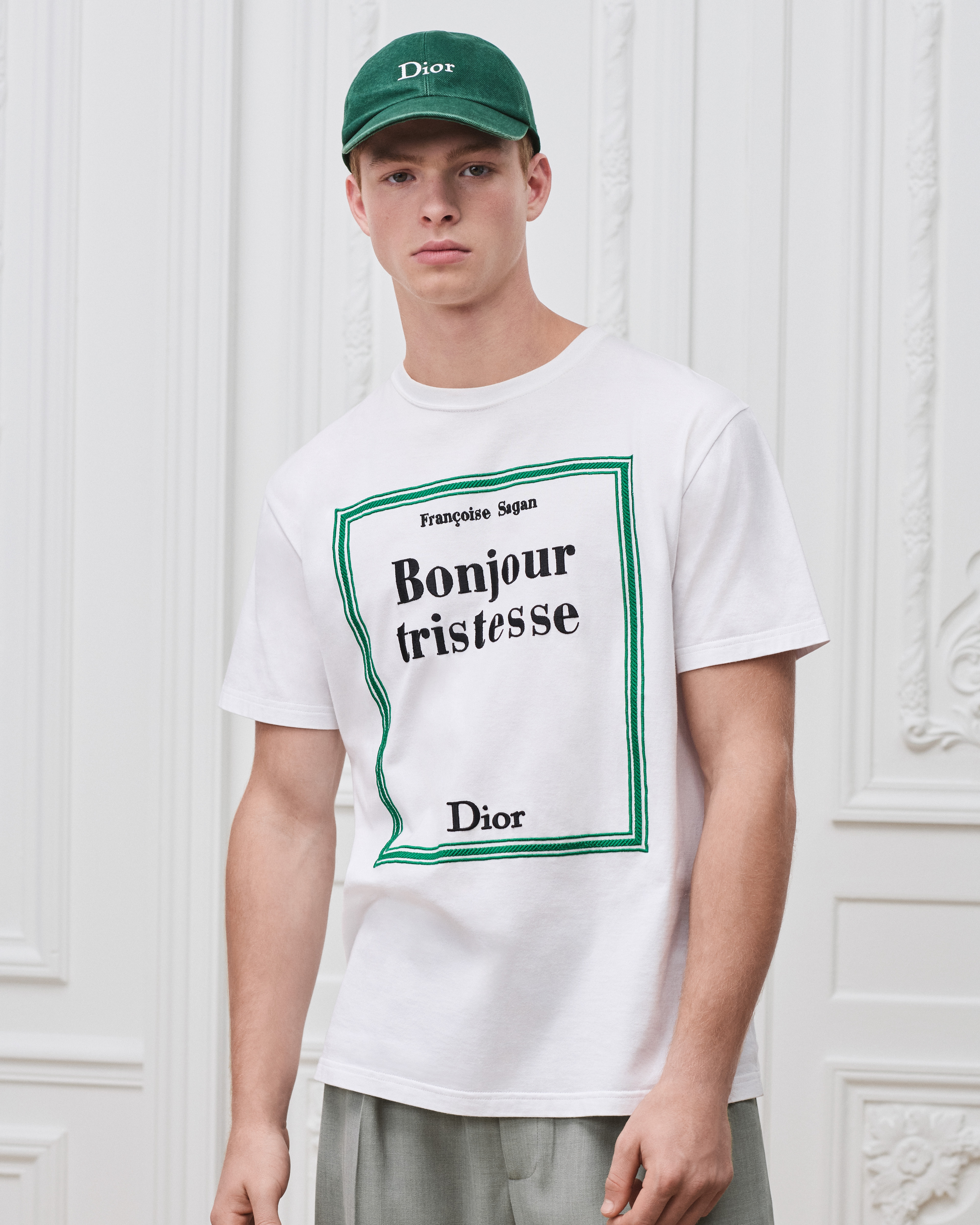 T-shirt à broderie Book Cover, coupe relax Jersey de coton blanc et vert E07