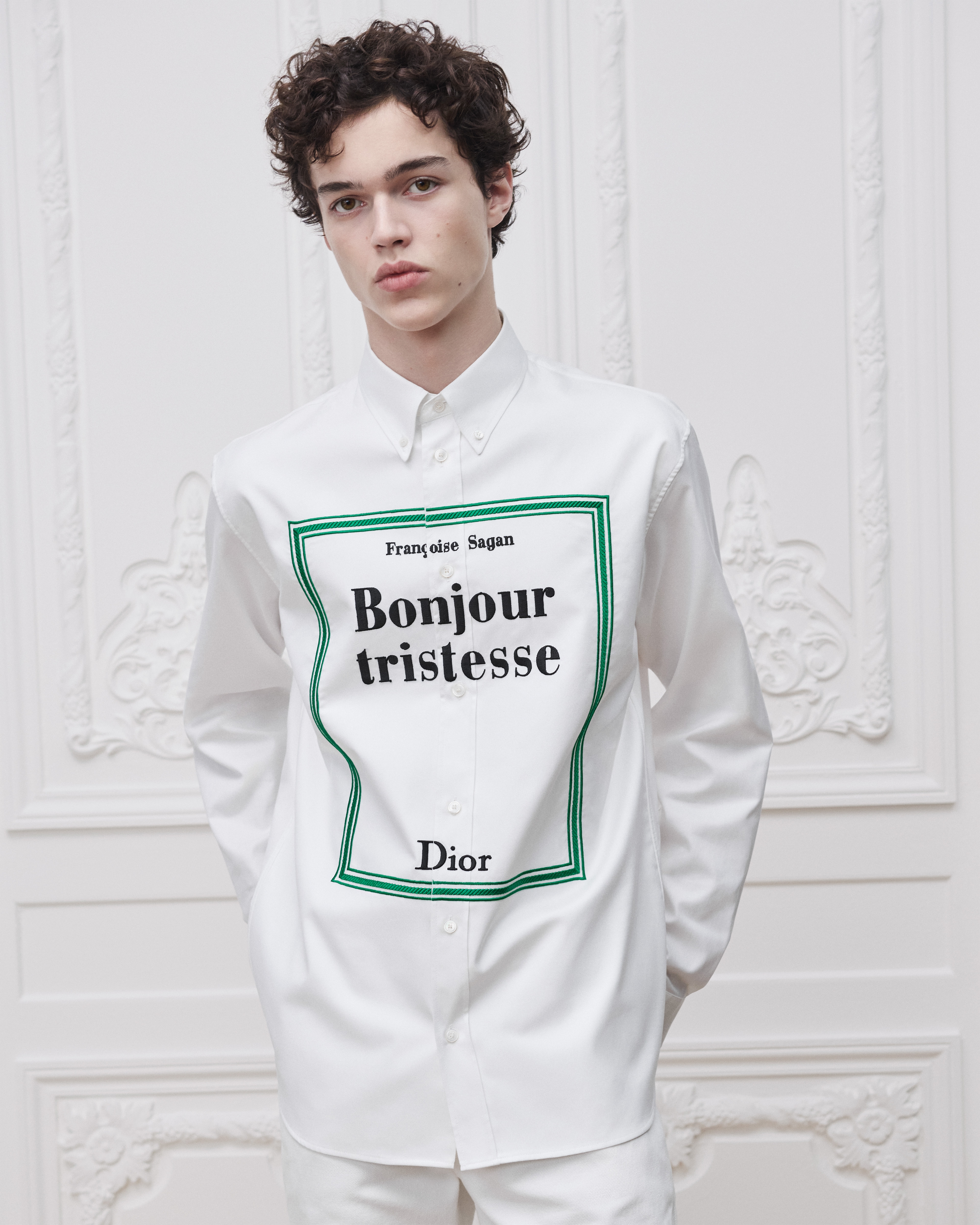 Chemise à broderie Book Cover Toile de coton blanc E07