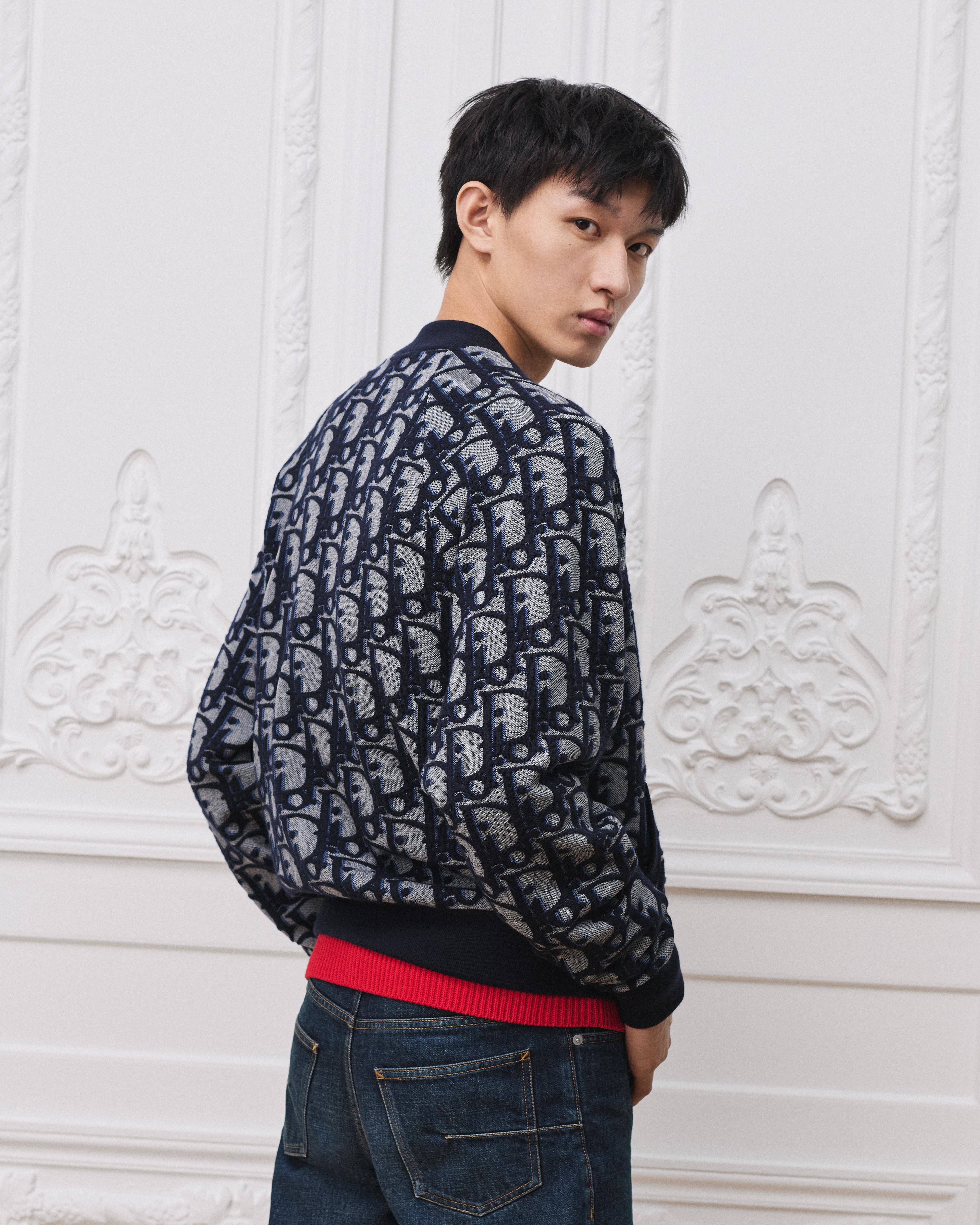 Dior Oblique Bomberjacke Jacquardmischung mit Baumwolle, Wolle und Seide in Blau E03