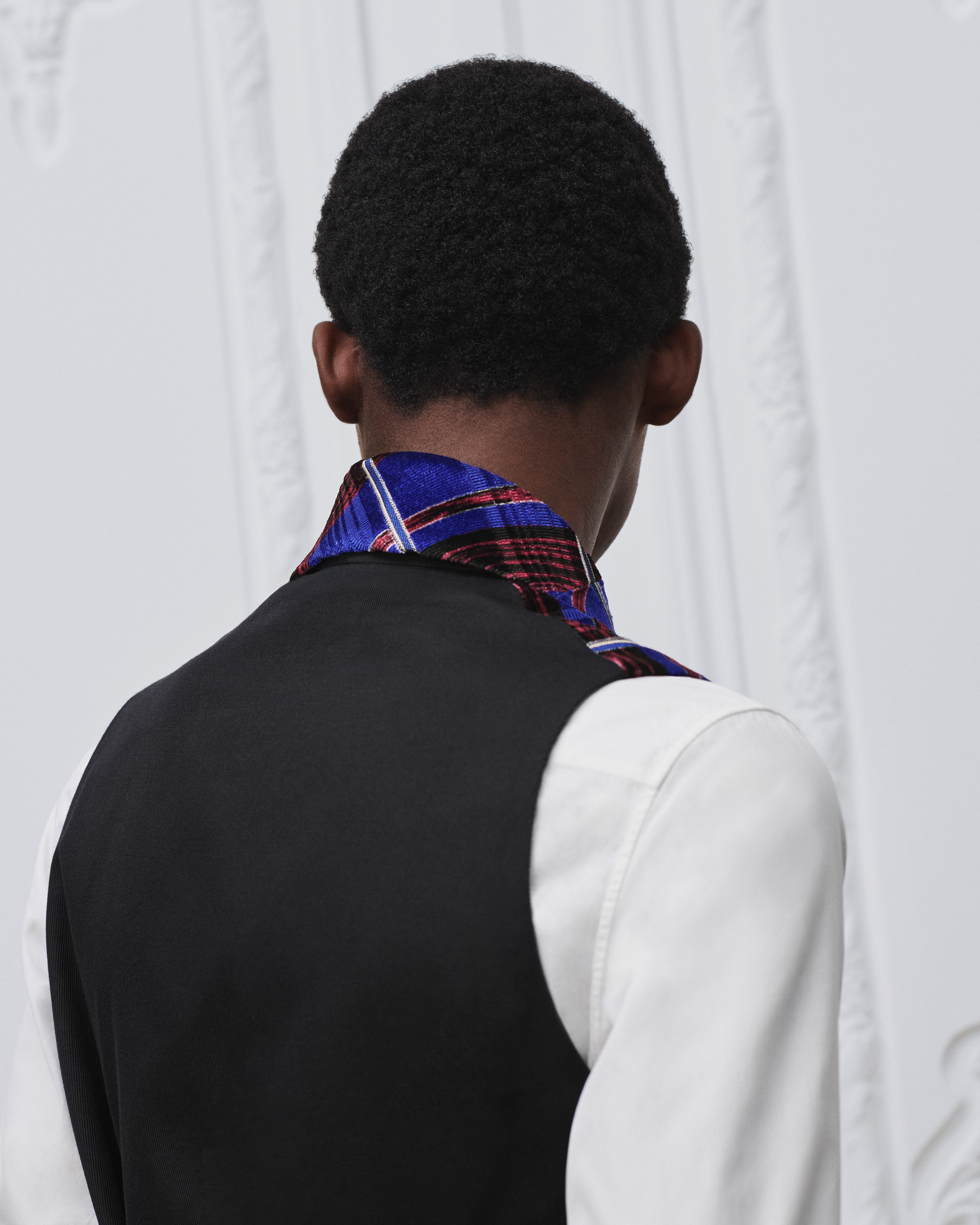 look_image_alt_prefix 雙面背心 藍色蘇格蘭格紋絲綢混紡天鵝絨 E09