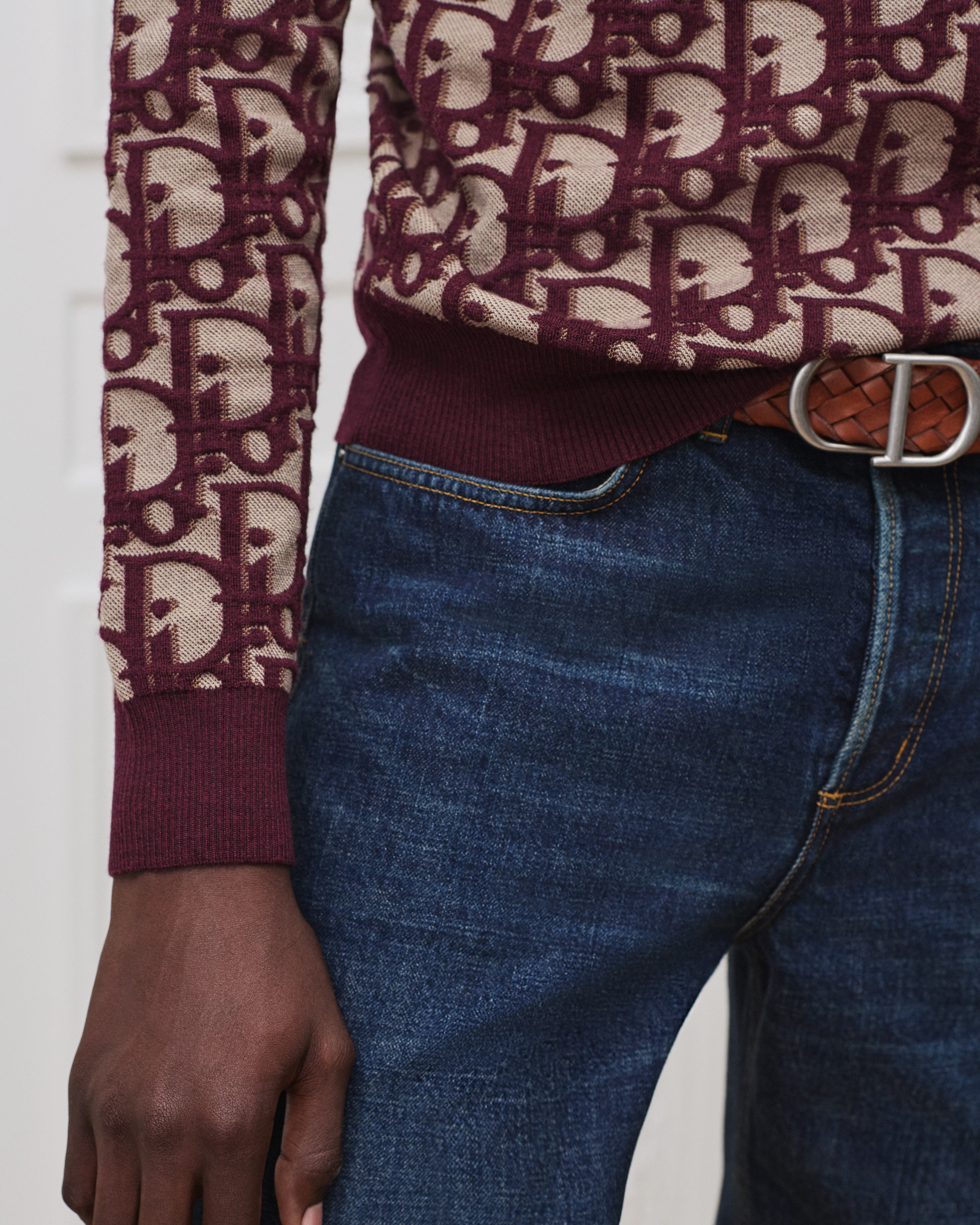 look_image_alt_prefix Dior Oblique 毛衣 酒紅色棉、羊毛和絲綢混紡緹花 E11