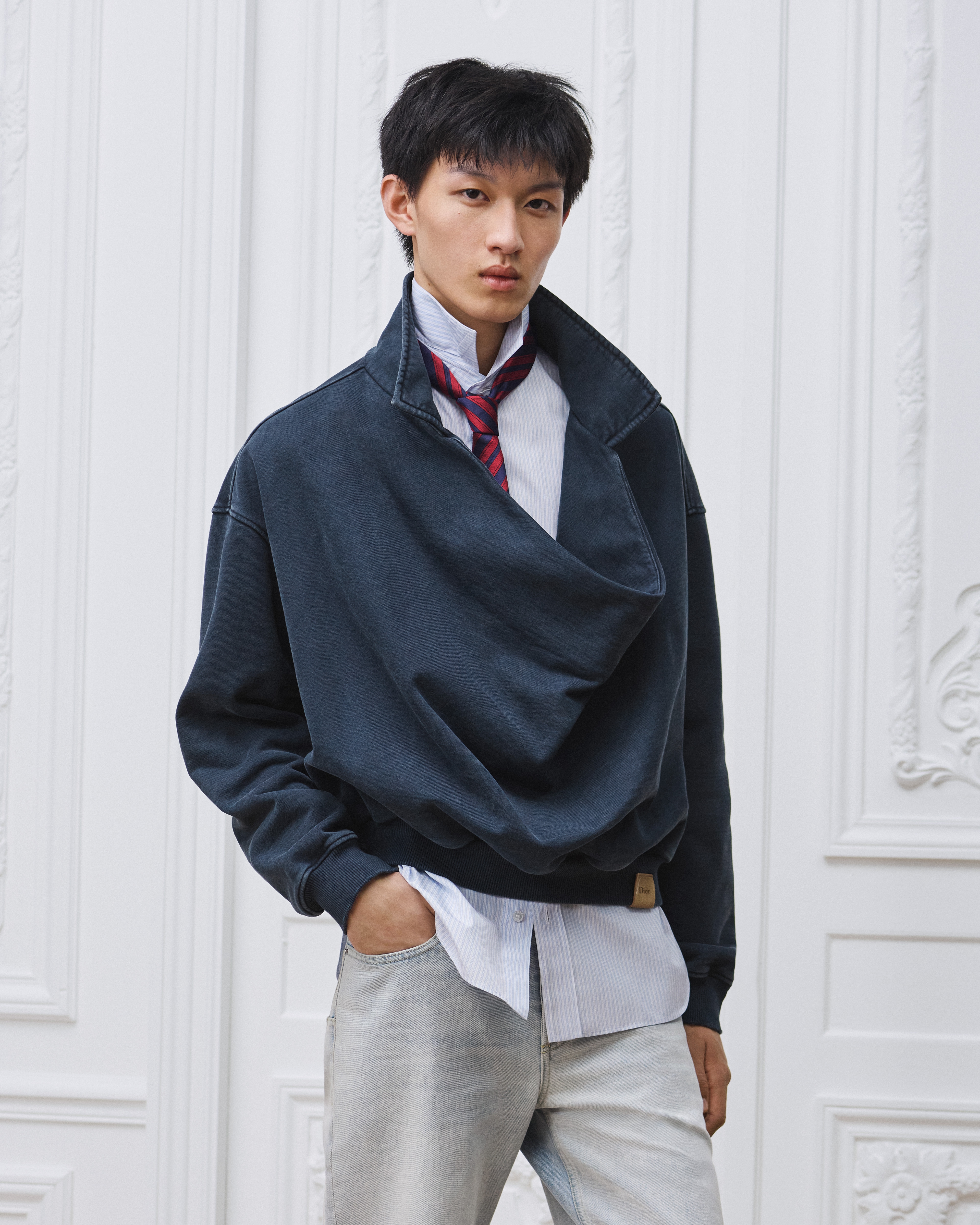 look_image_alt_prefix Trui met watervalhals Blauwe katoenfleece E01