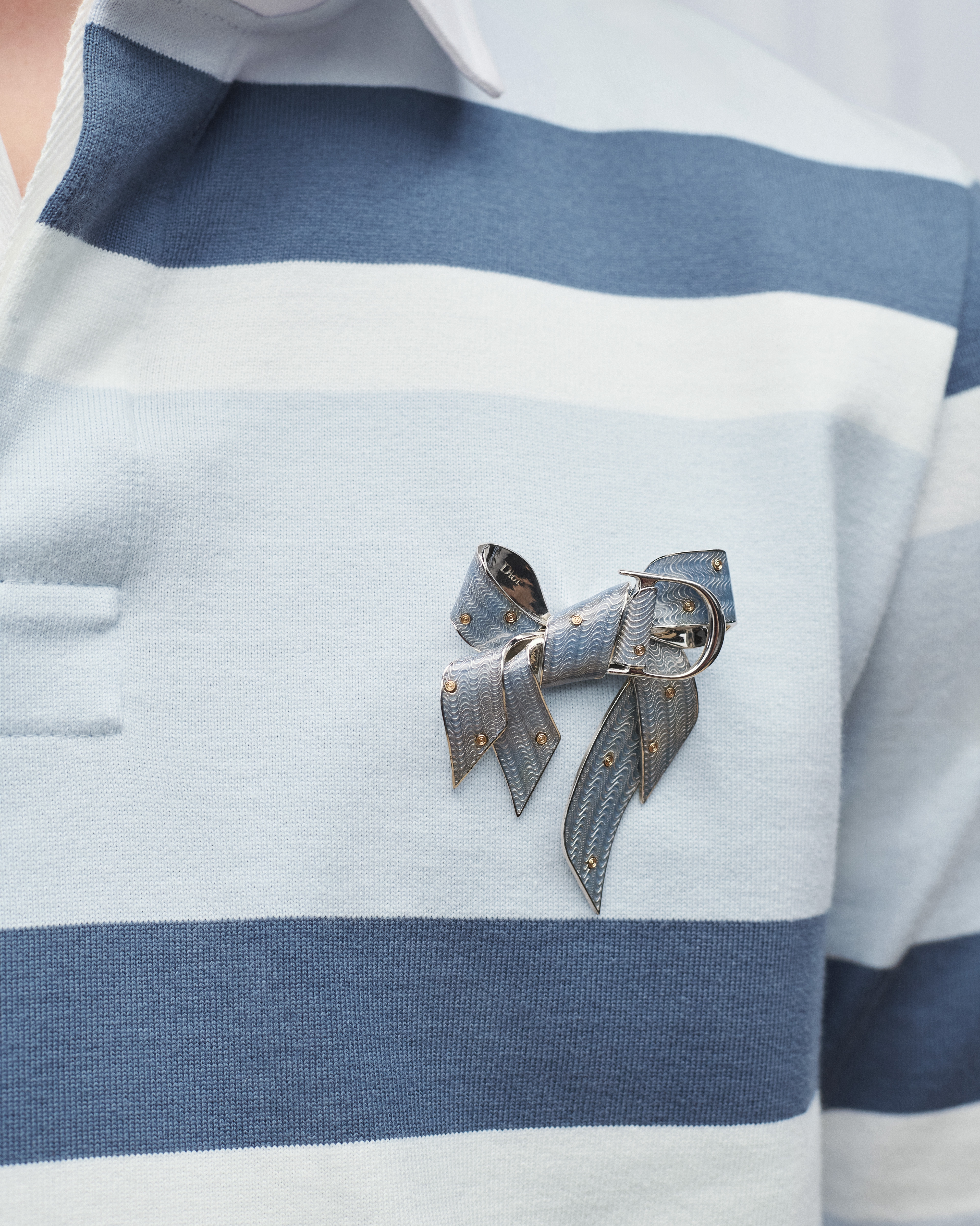 look_image_alt_prefix Dior Guilloché 胸針 銀色和金色飾面黃銅配藍色樹脂 E39