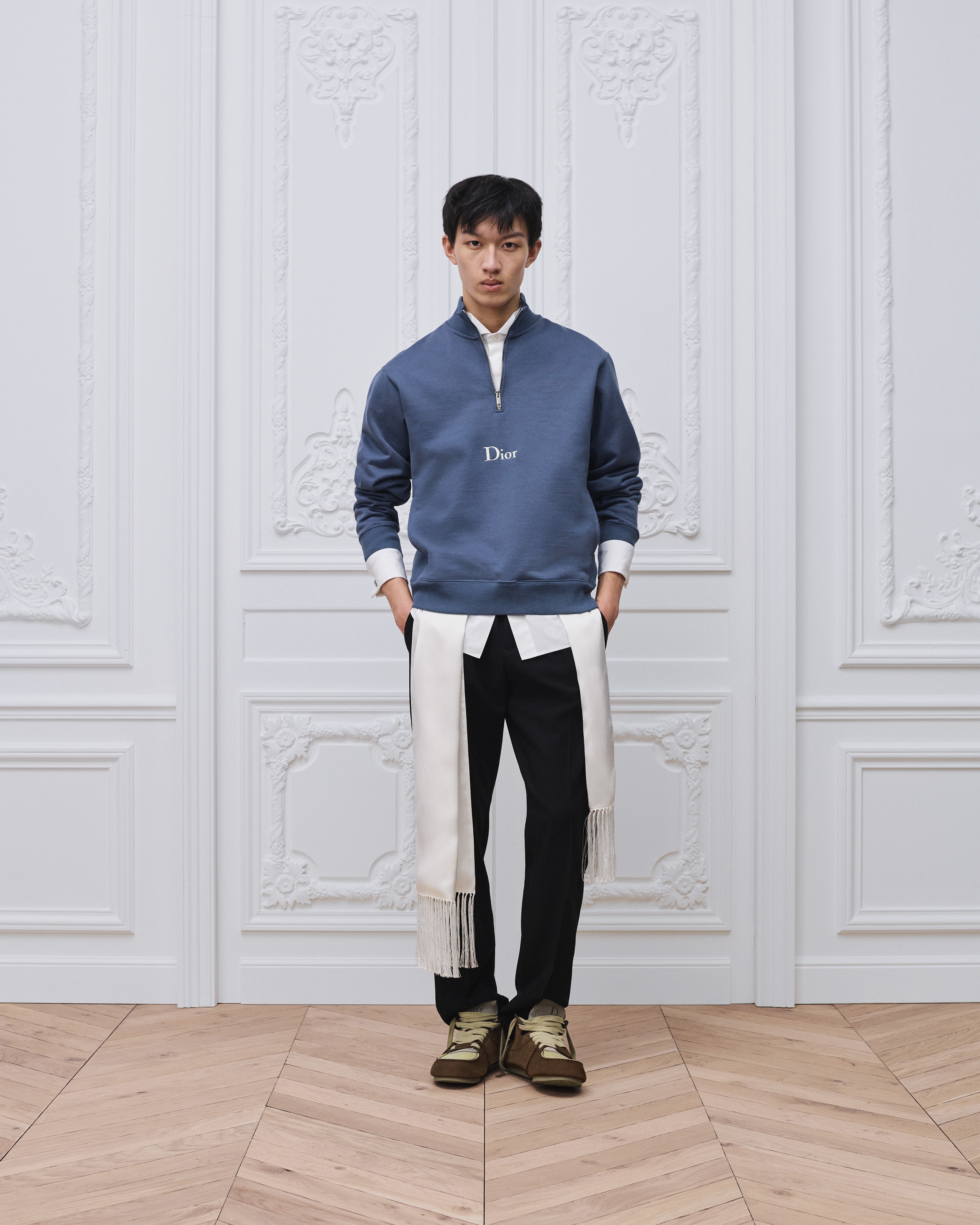 Look Sweatshirt with Zipped Neckline Blue Cotton Fleece E08