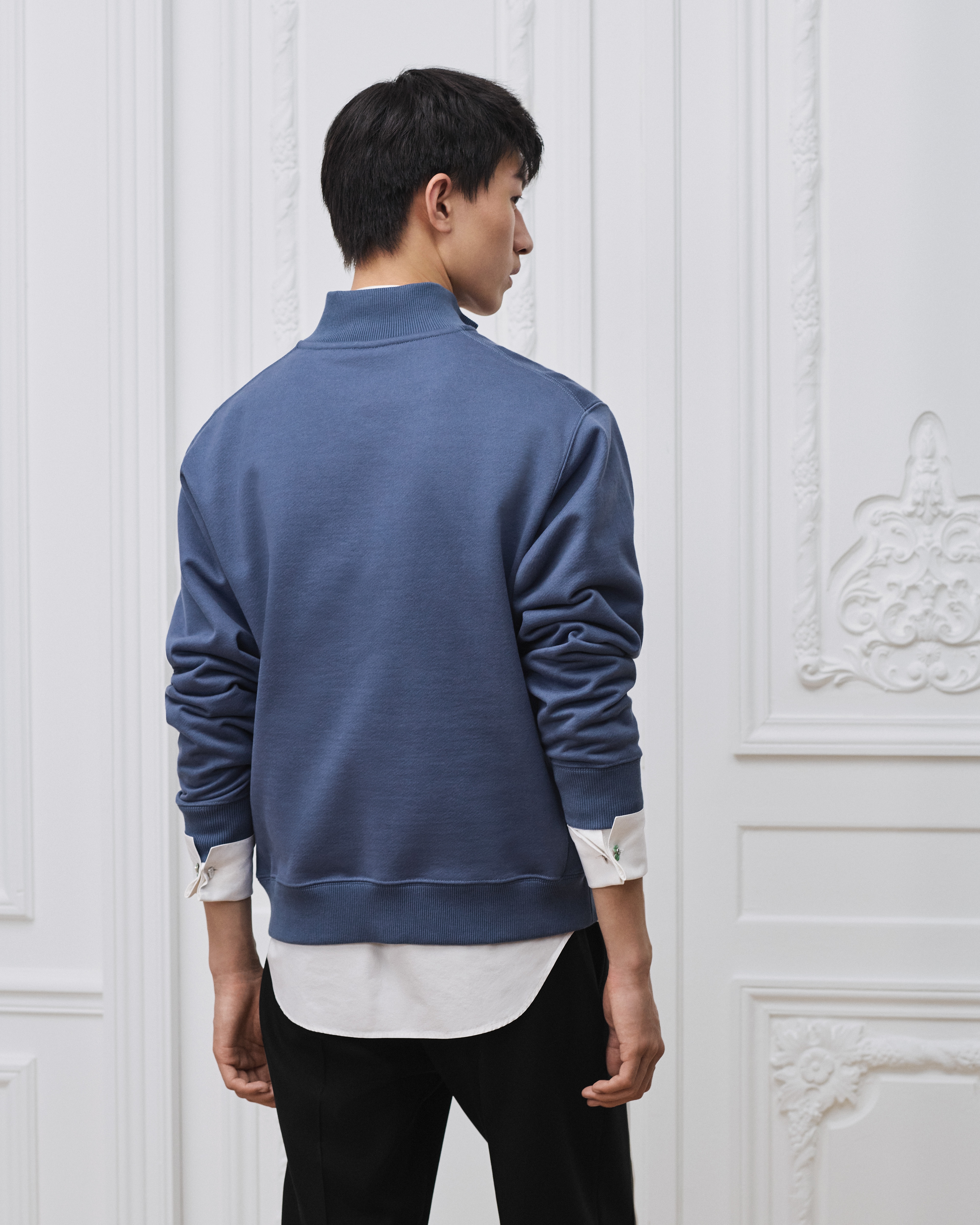 Look Sweatshirt with Zipped Neckline Blue Cotton Fleece E09