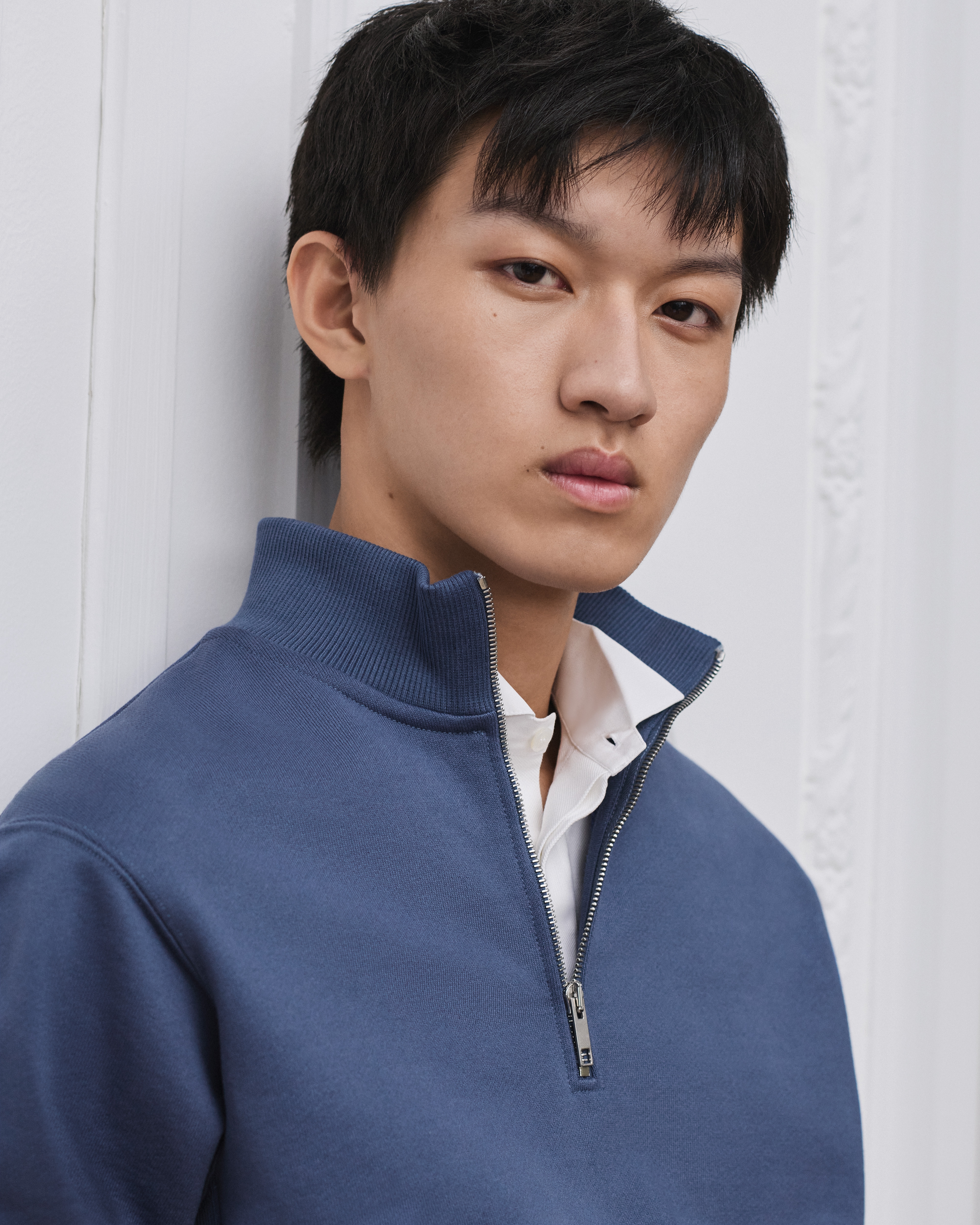 Look Sweatshirt with Zipped Neckline Blue Cotton Fleece E10