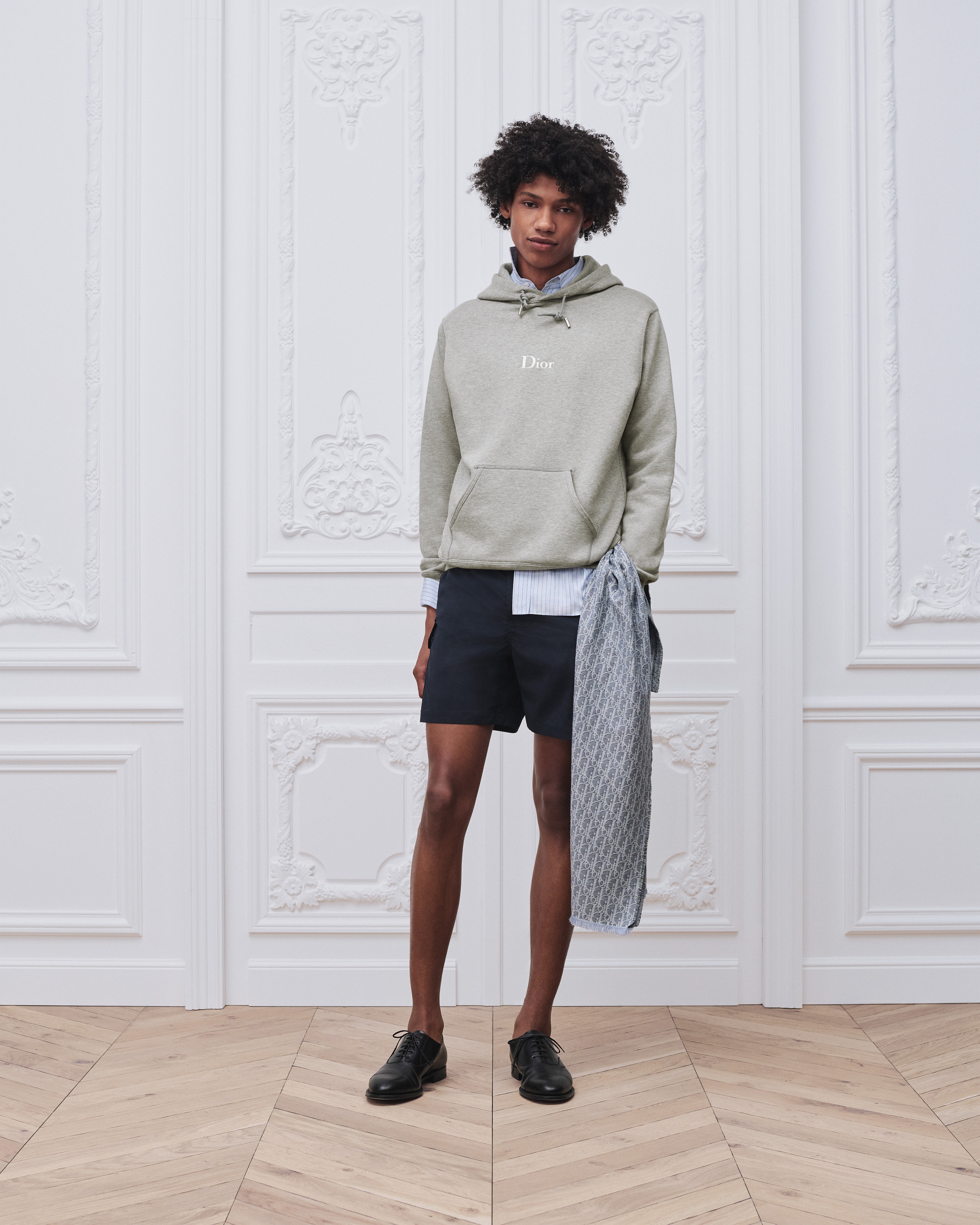 Look Hooded Sweatshirt with Dior Embroidery, Relaxed Fit Gray Cotton Fleece E08