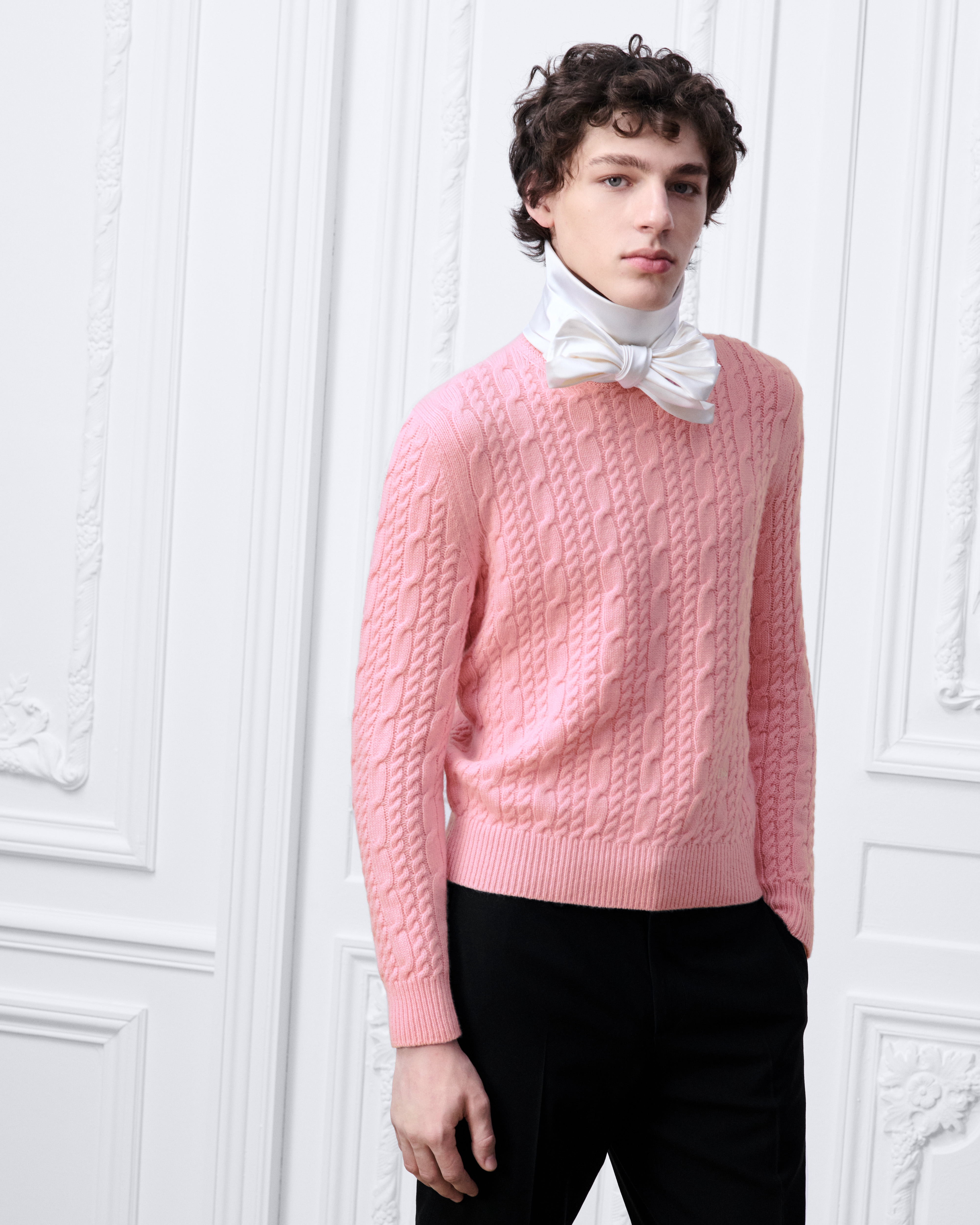Maglione a trecce Maglia di cachemire rosa E07