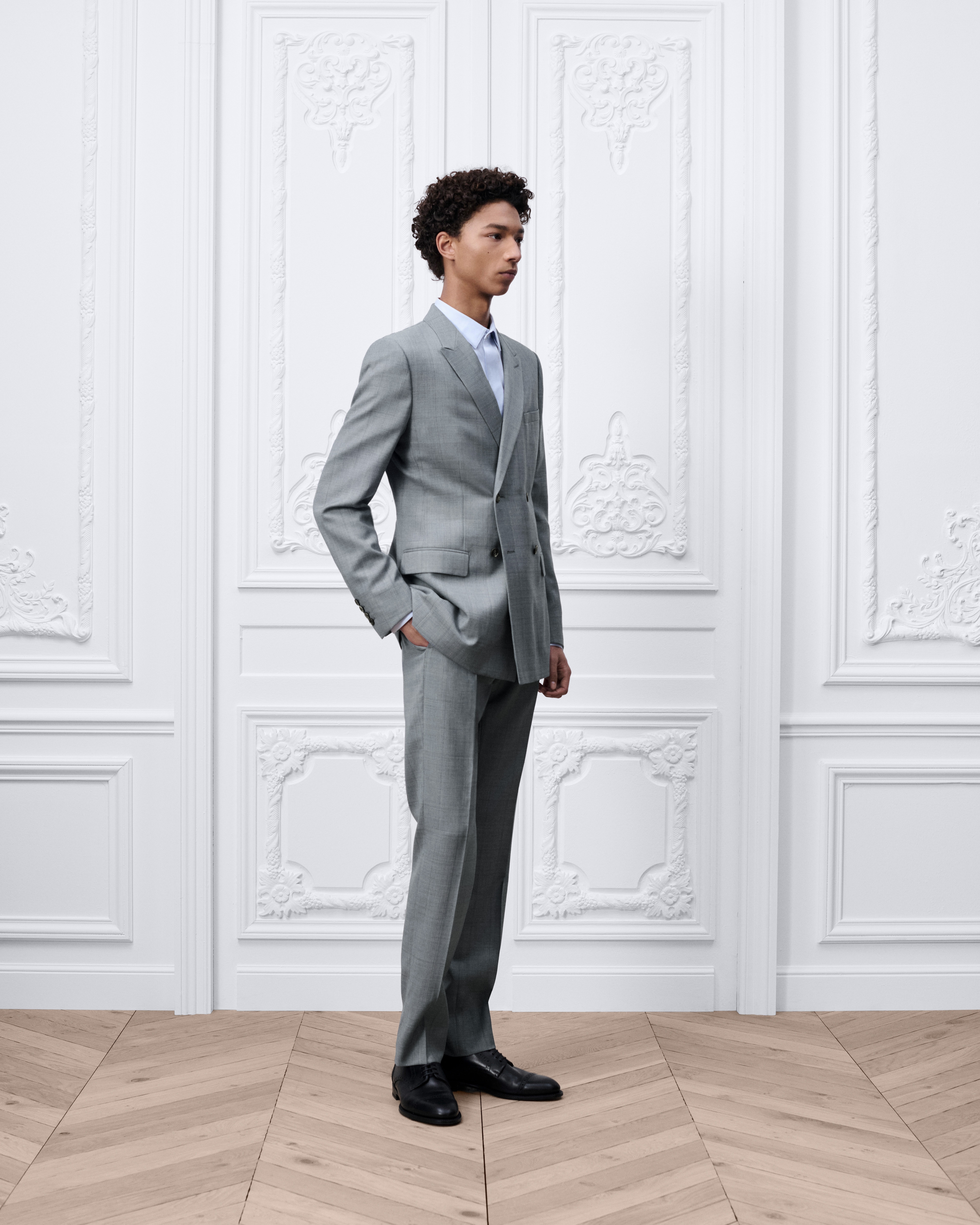 Costume classique à double boutonnage Toile de laine bleue E02