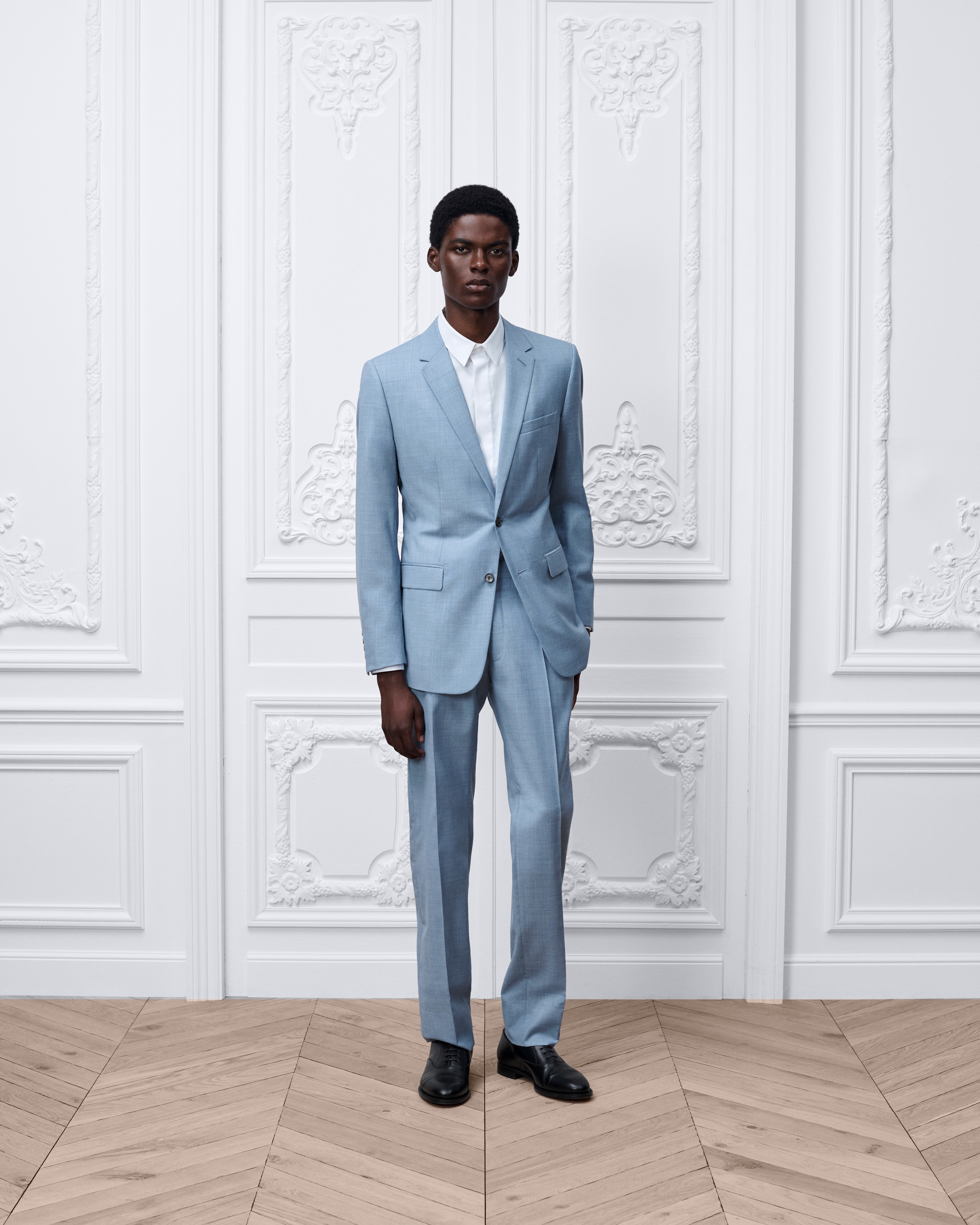 經典西裝 藍色 Chambray 平織布效果精純羊毛斜紋布 E02