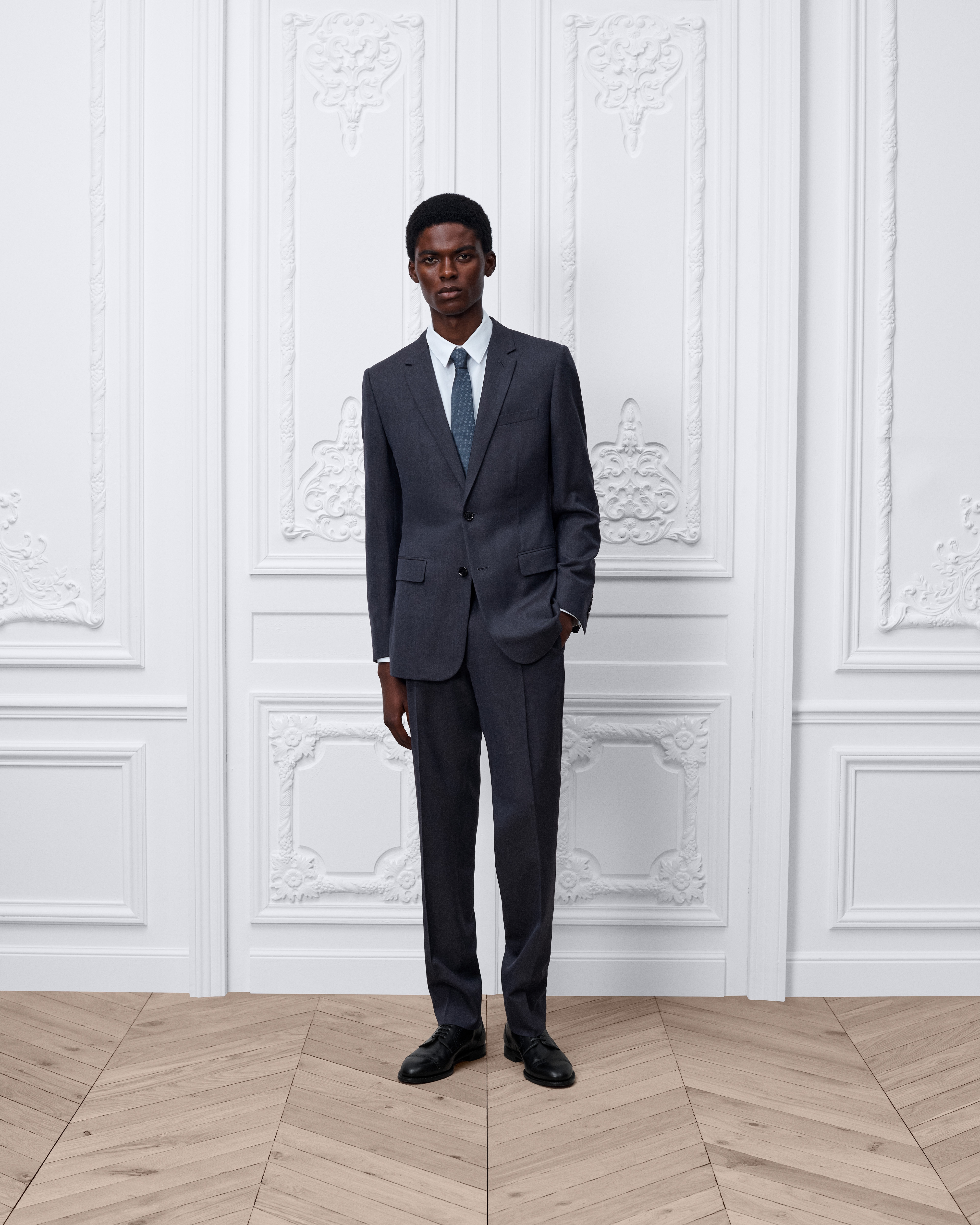 經典西裝 海軍藍羊毛、絲綢和亞麻 E02