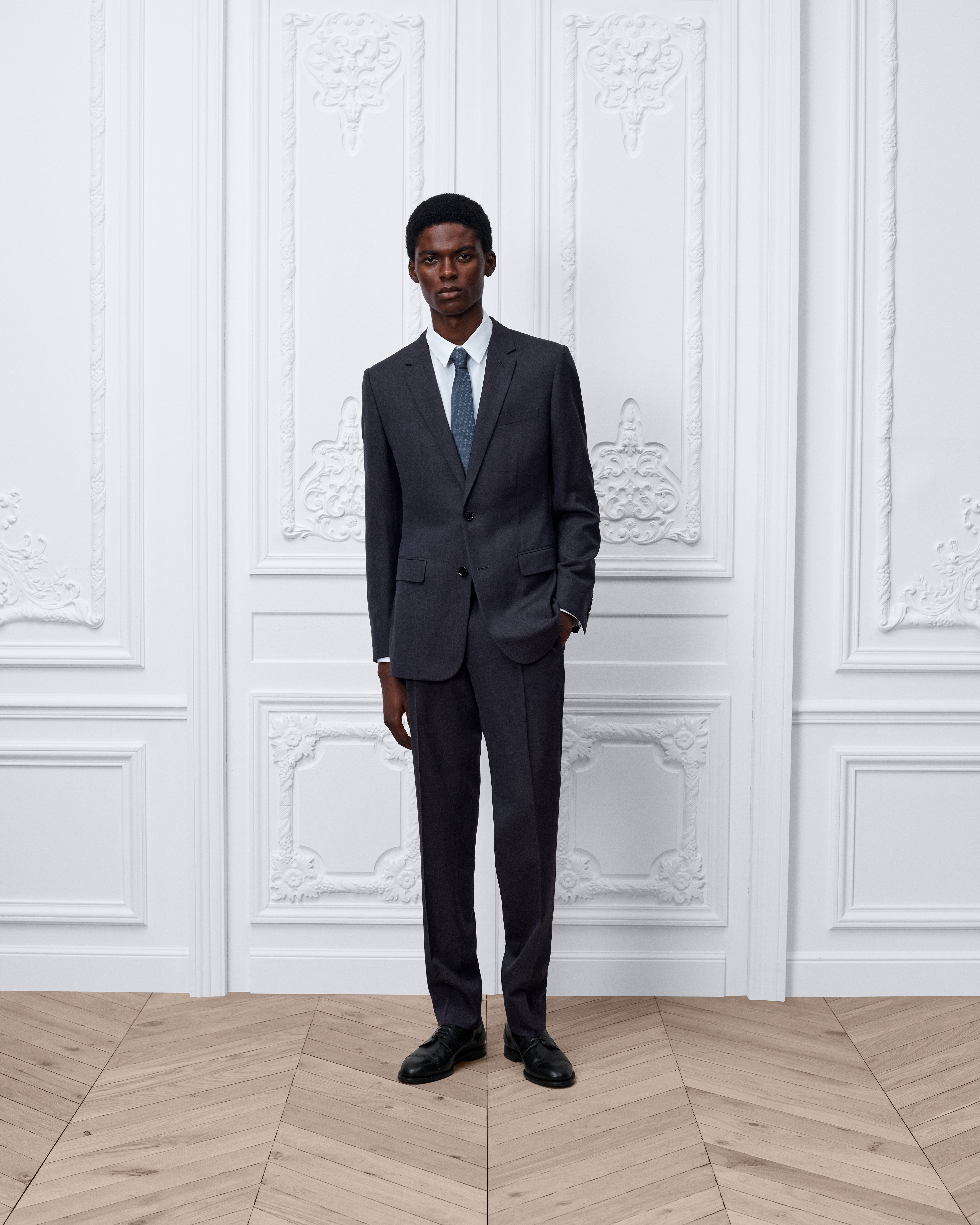 Terno clássico Lã, seda e linho azul-marinho E02