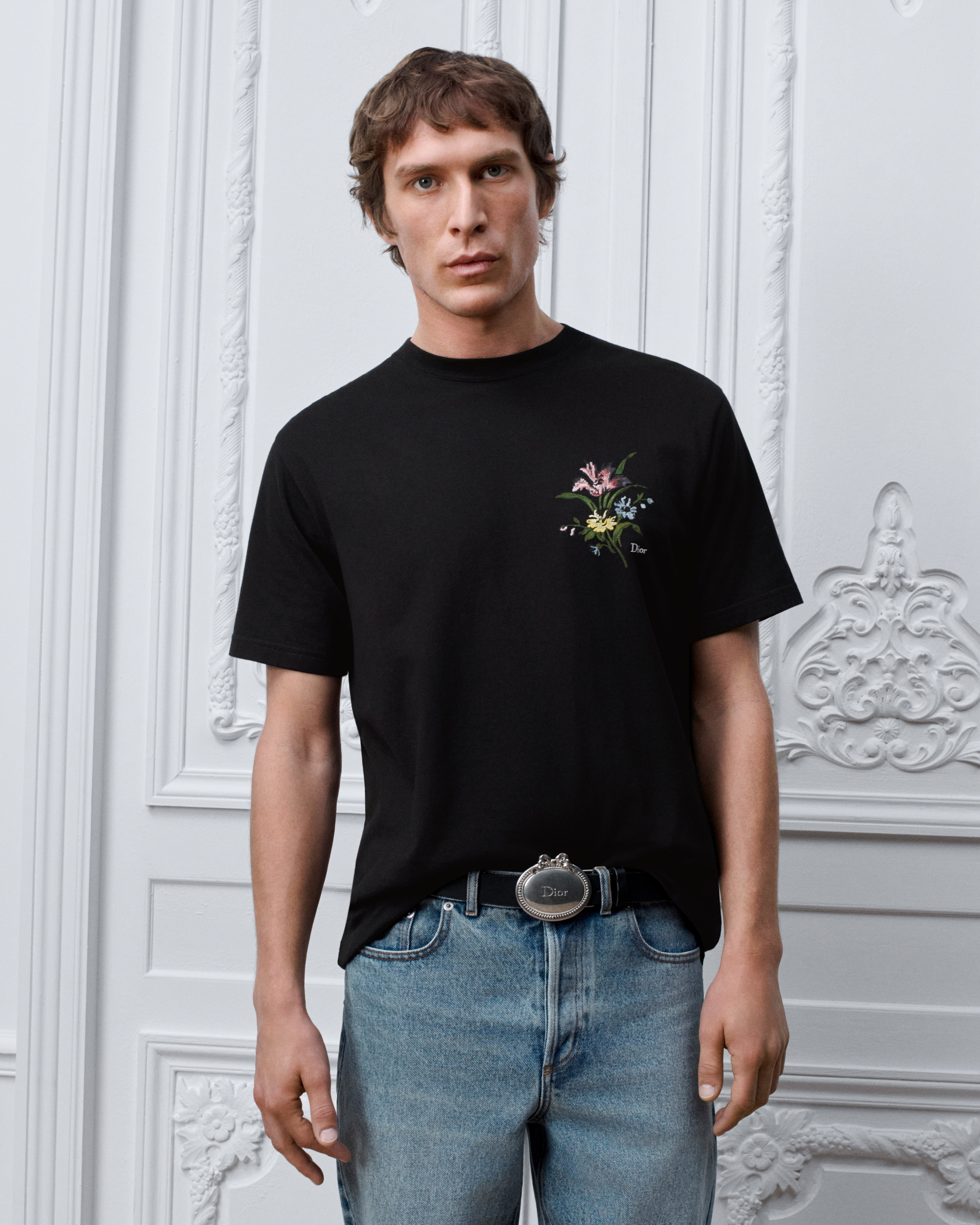 T-Shirt with Dior Secret Garden Motif, Relaxed Fit Black Cotton Jersey E07