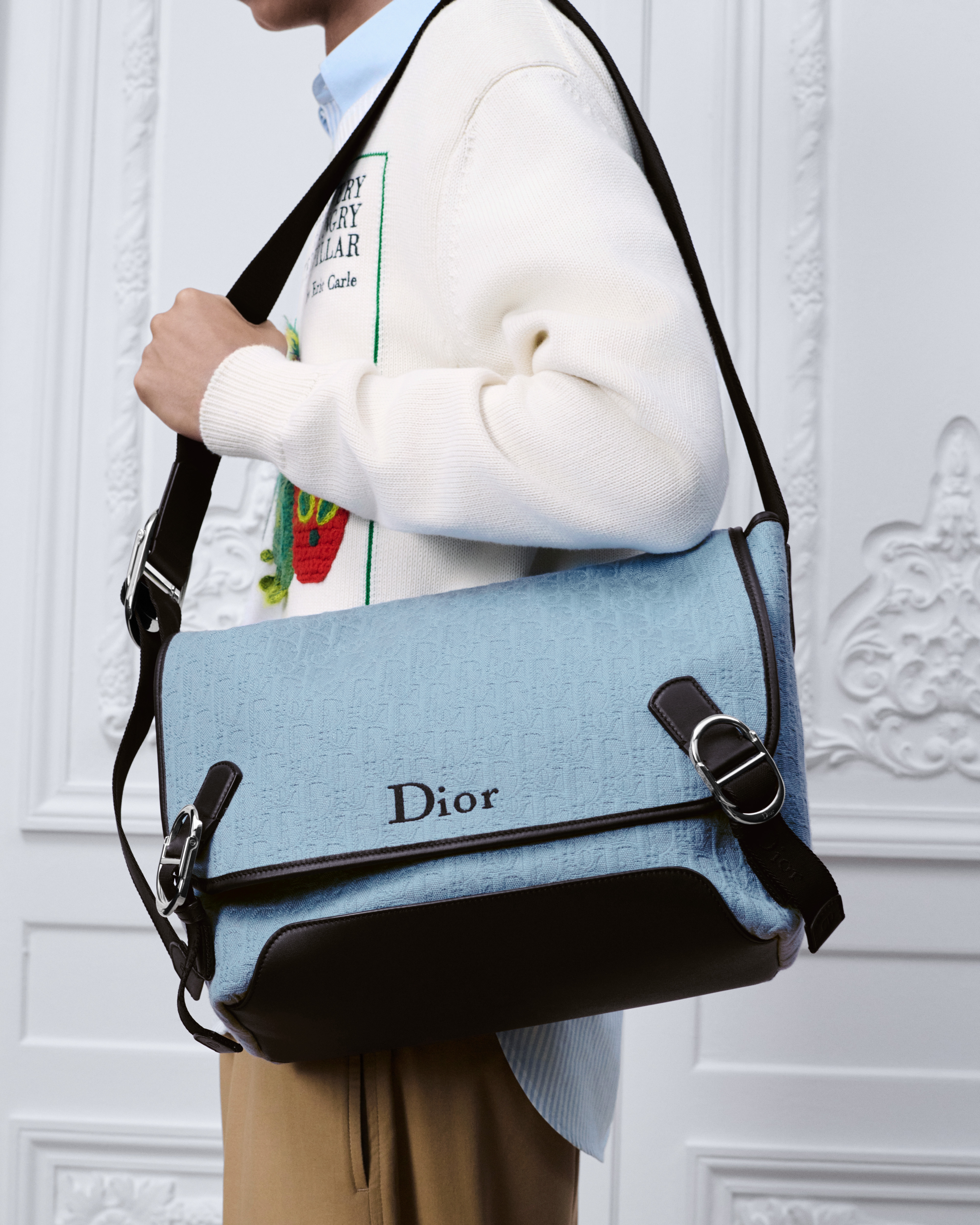 中碼 Dior Jett 翻蓋郵差袋 勿忘草藍色 Dior Oblique 緹花 E19