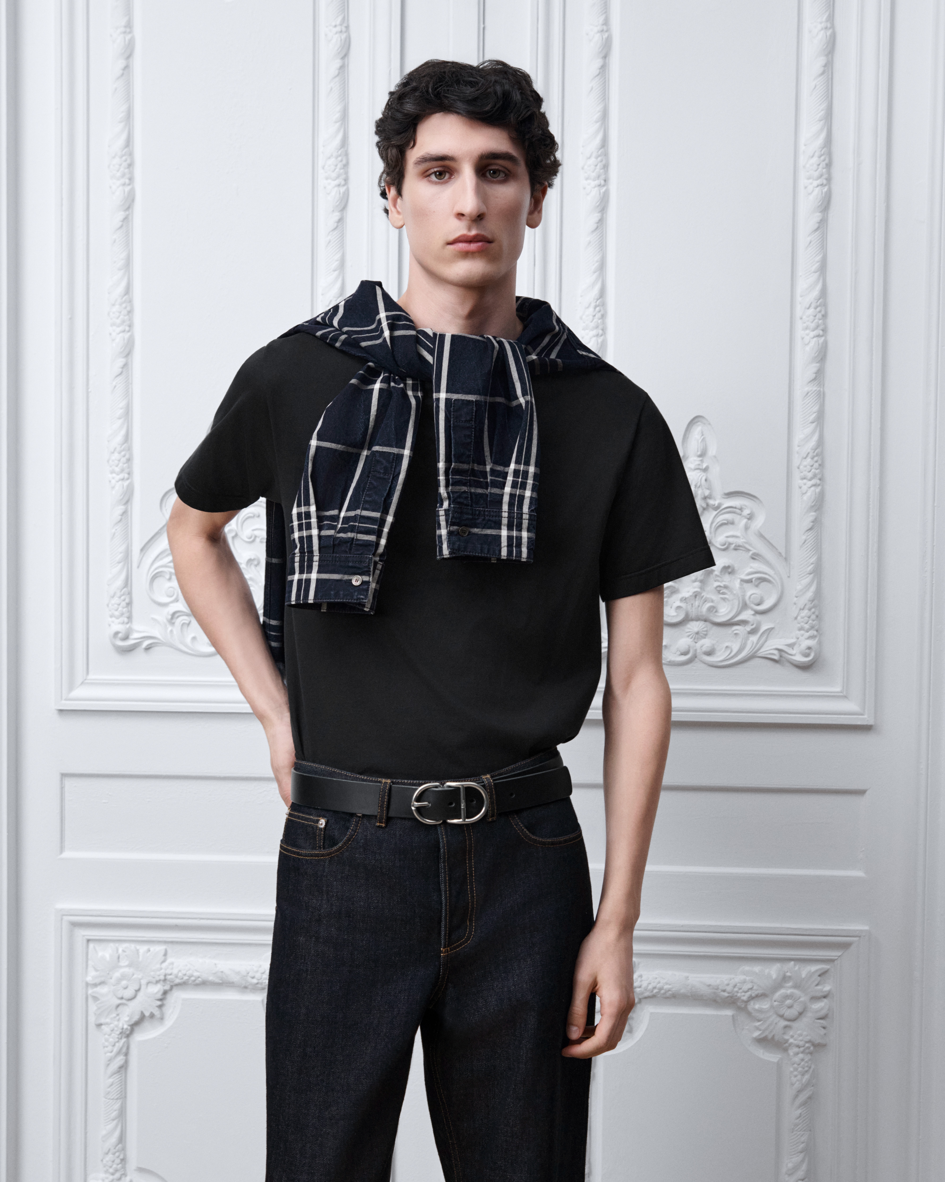 T-Shirt with Dior Embroidery, Relaxed Fit Black Sea Island Cotton