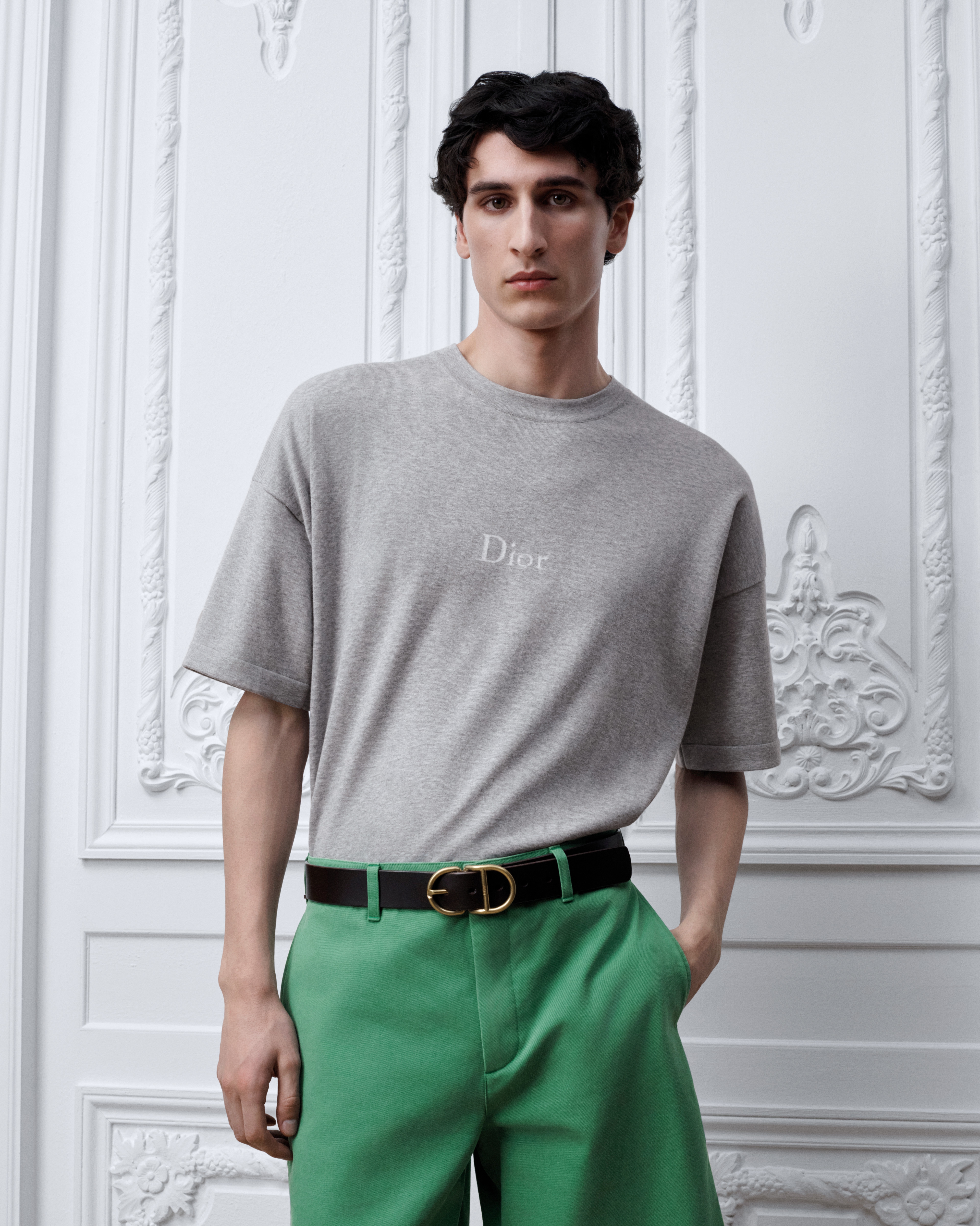 T-Shirt with Dior Signature, Oversized Fit Gray Cotton Knit | DIOR
