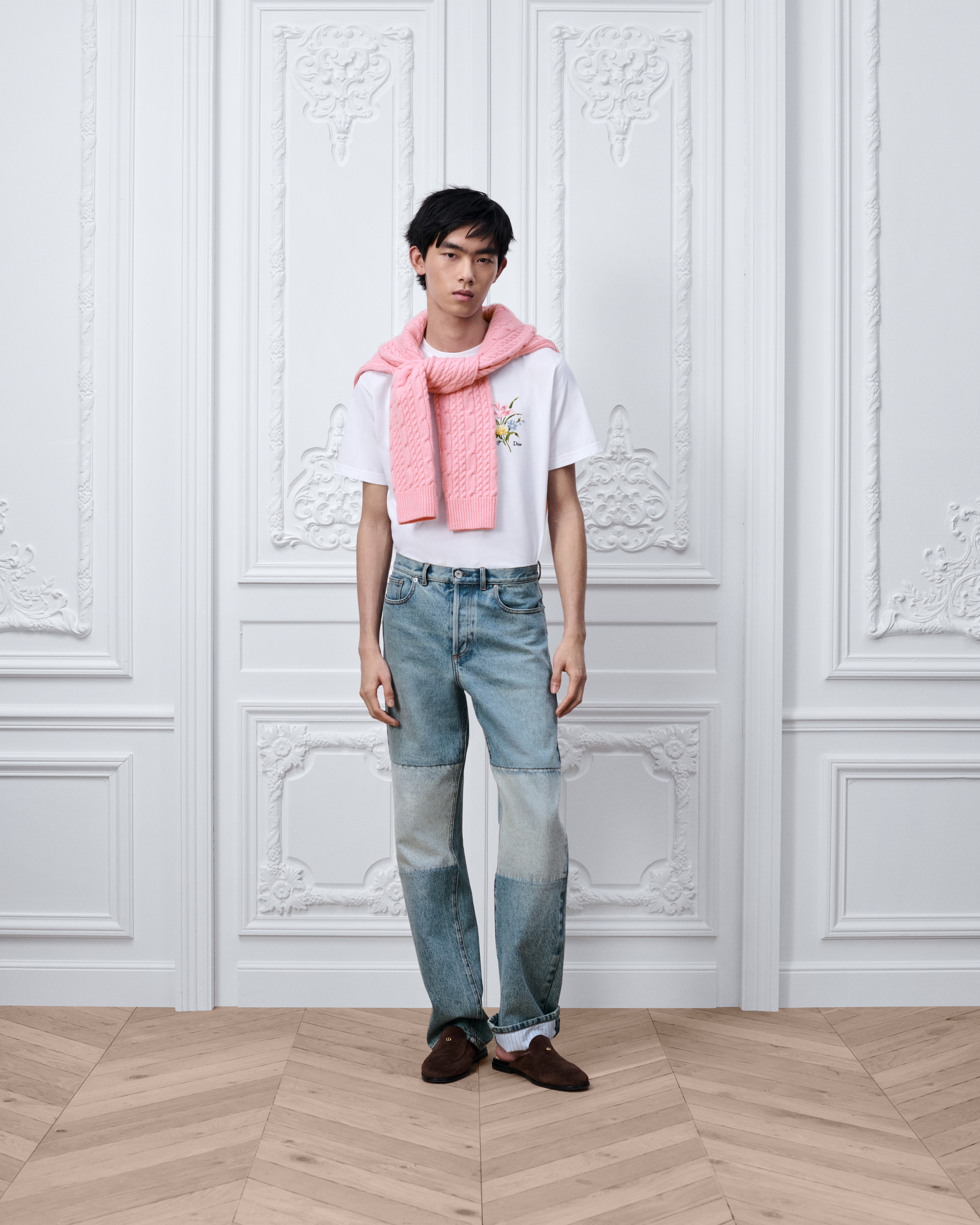 T-Shirt with Dior Secret Garden Motif, Relaxed Fit White Cotton Jersey E08