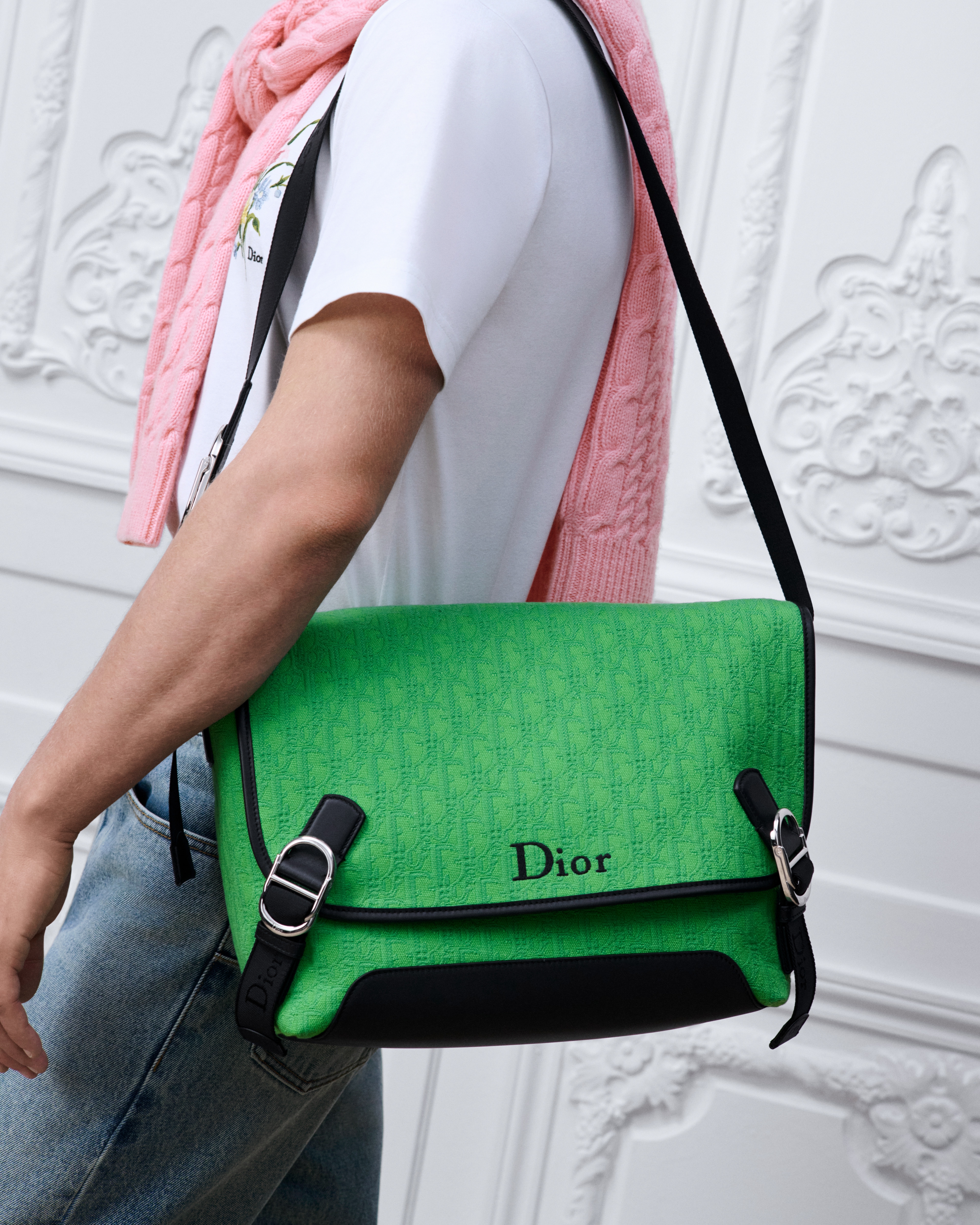 中碼 Dior Jett 翻蓋郵差袋 綠色 Dior Oblique 緹花 E19