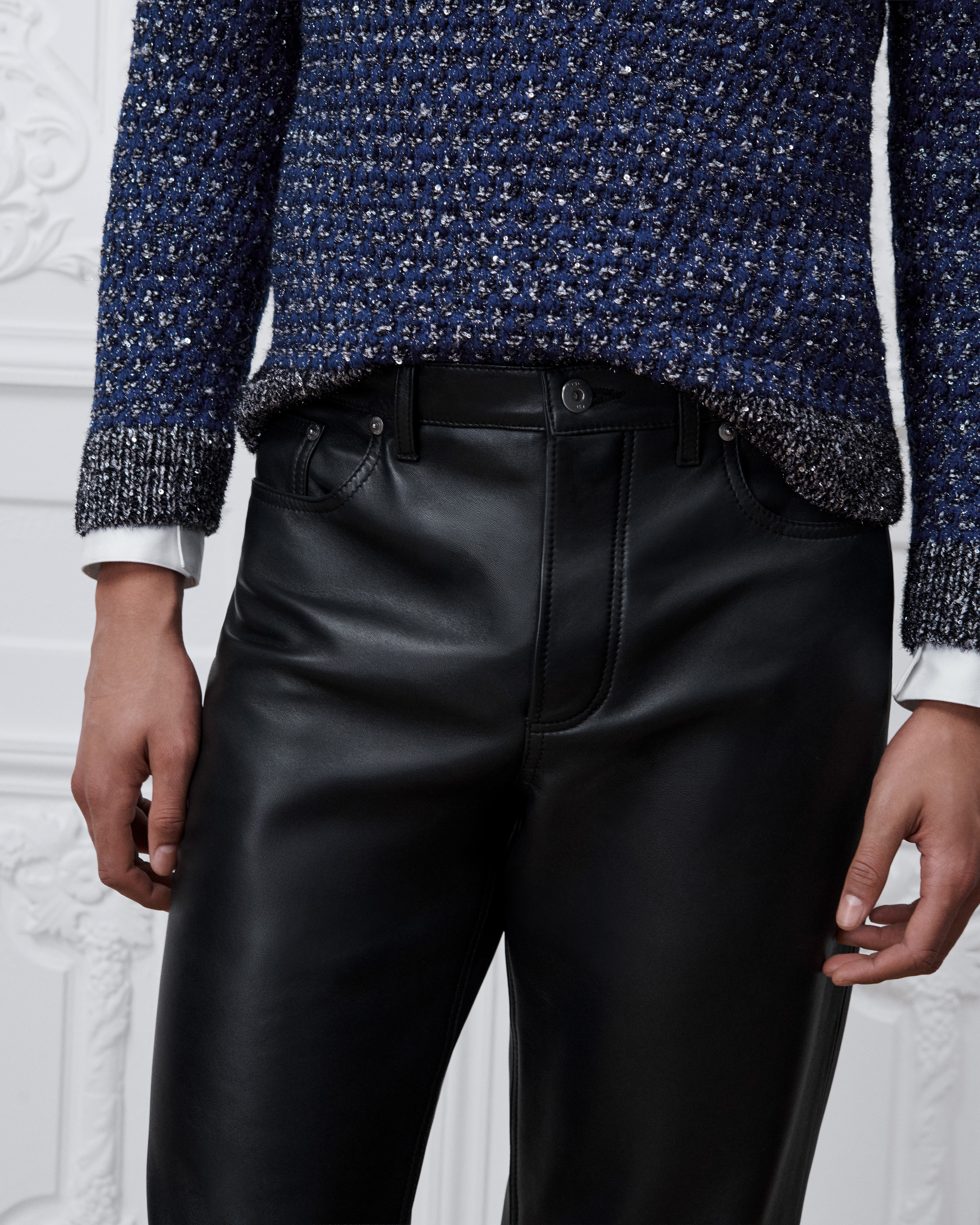 Pantalon bootcut Cuir d'agneau noir E16