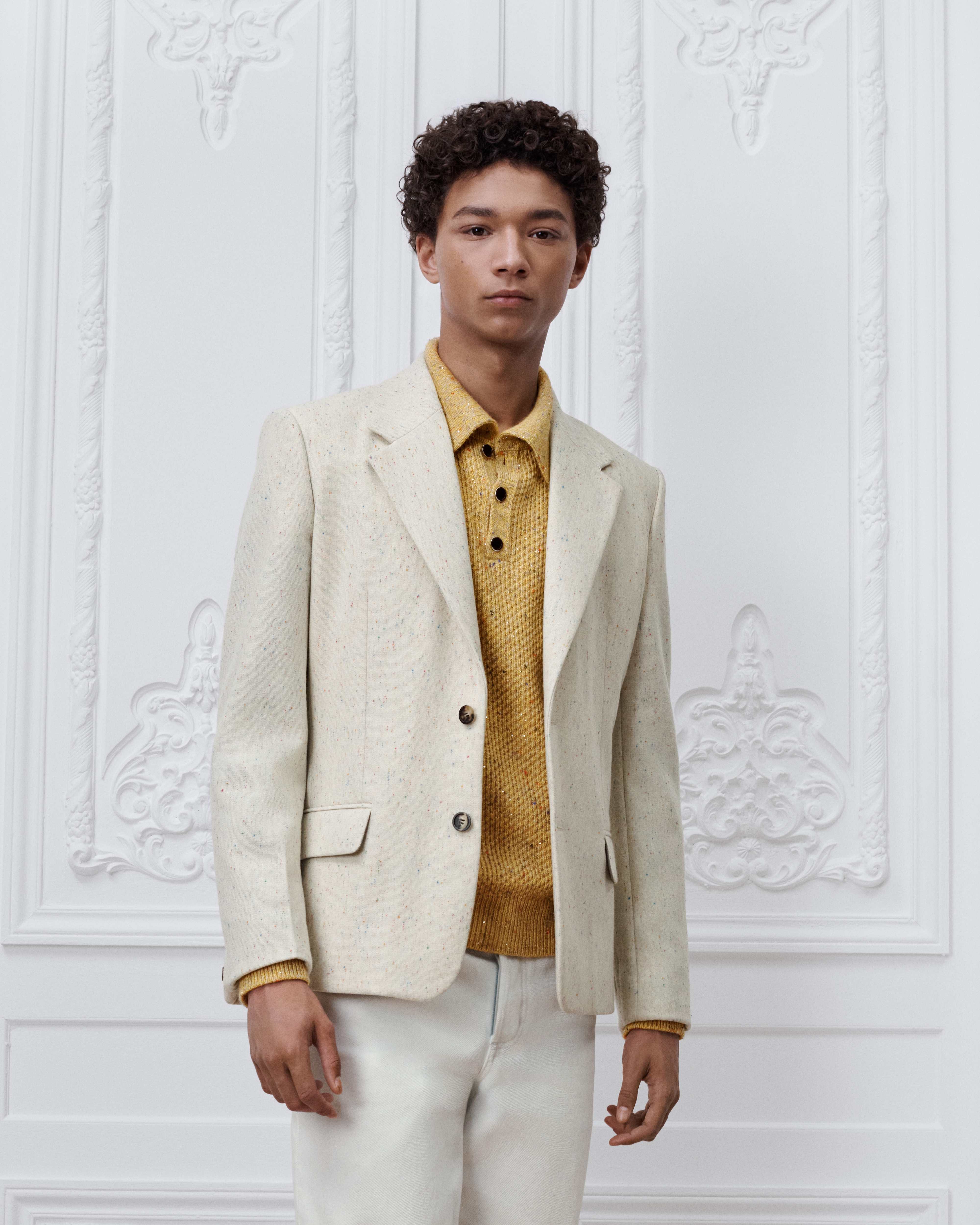 Single-Breasted Jacket Ecru Donegal Tweed E01