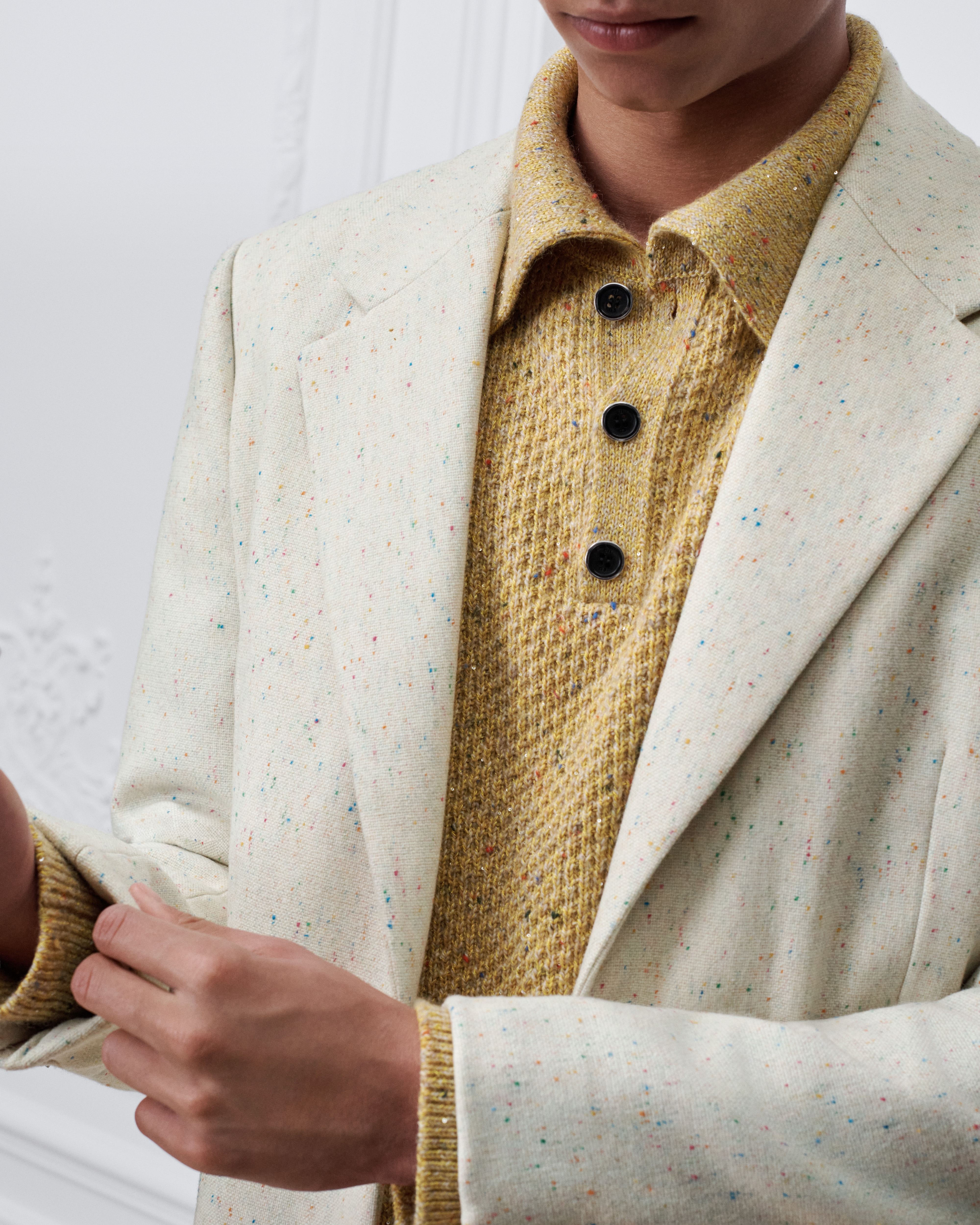 Chaqueta de botonadura simple Tweed Donegal color crudo E04