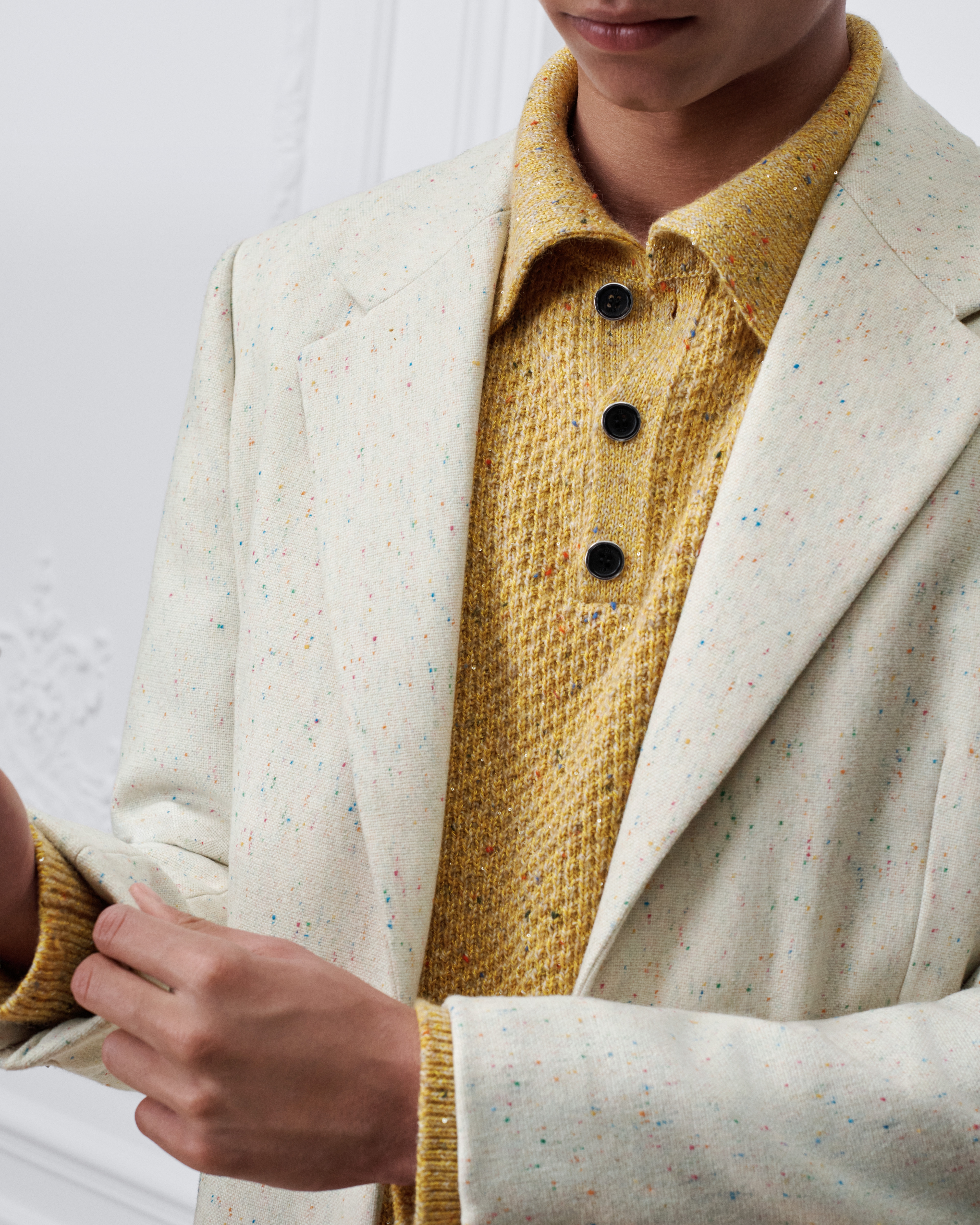 Single-Breasted Jacket Ecru Donegal Tweed E04