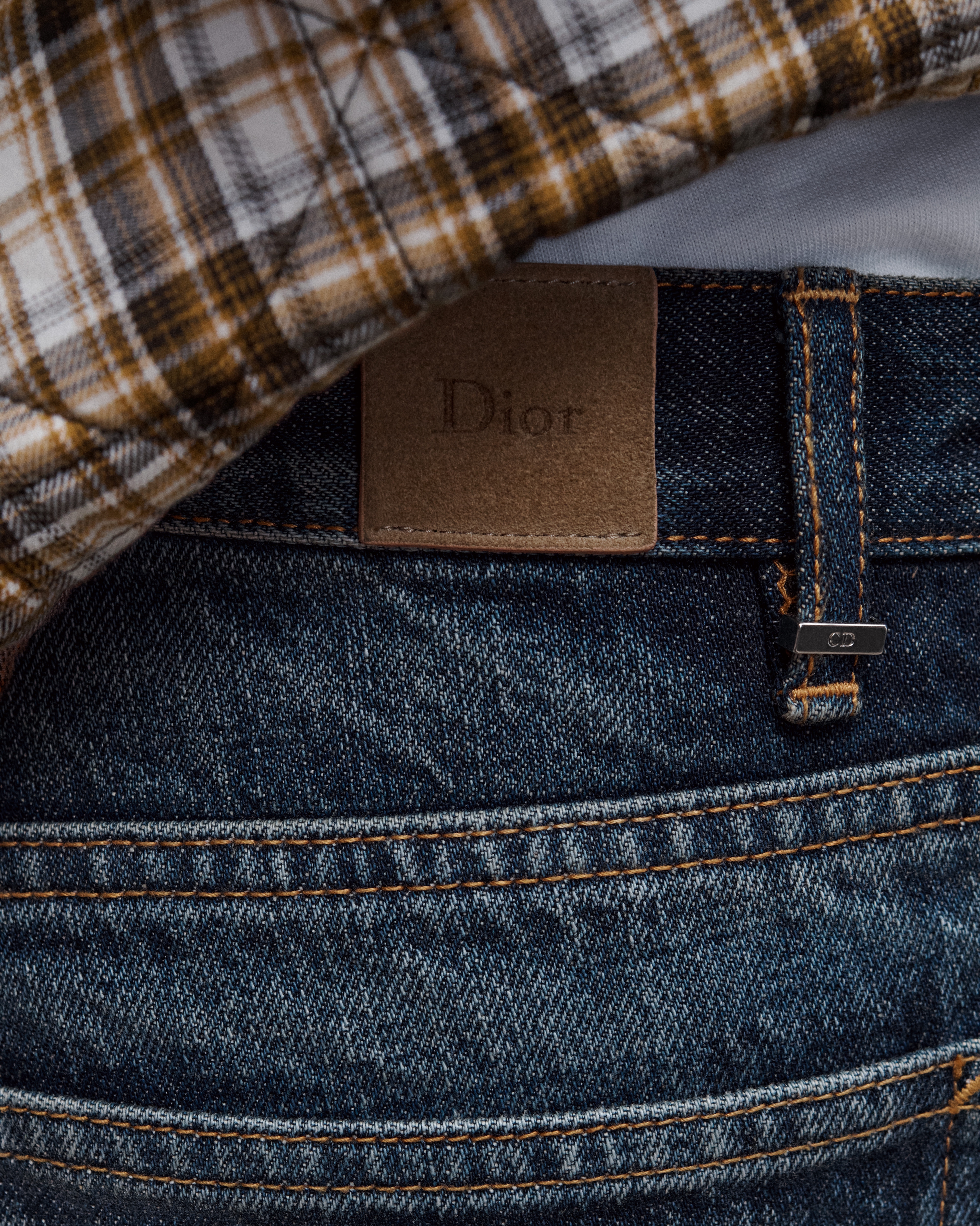 Calça jeans de perna ampla Twill de algodão azul E16
