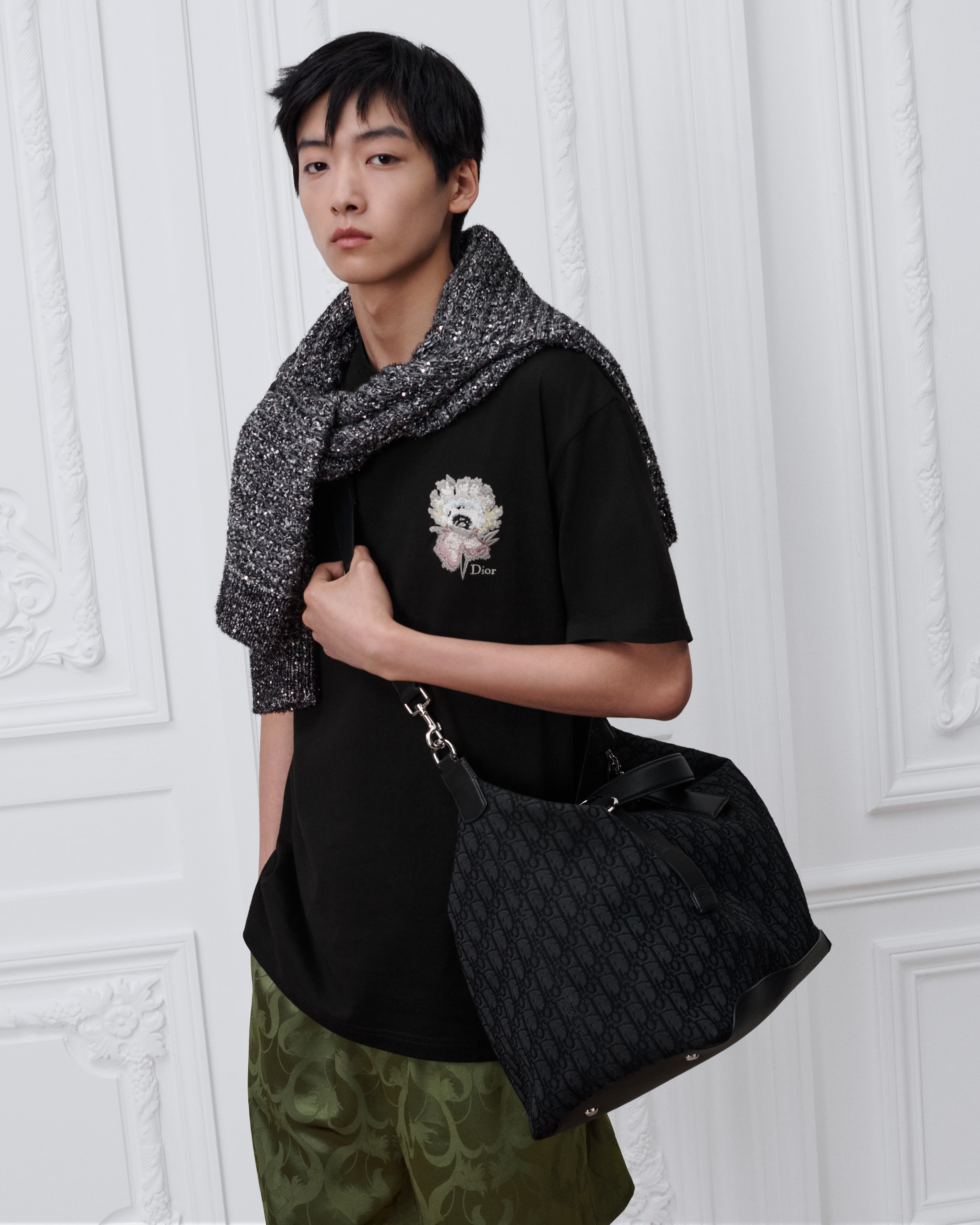 Bolso Weekender Dior Jett Dior Oblique en jacquard y piel de becerro graneada negros E19