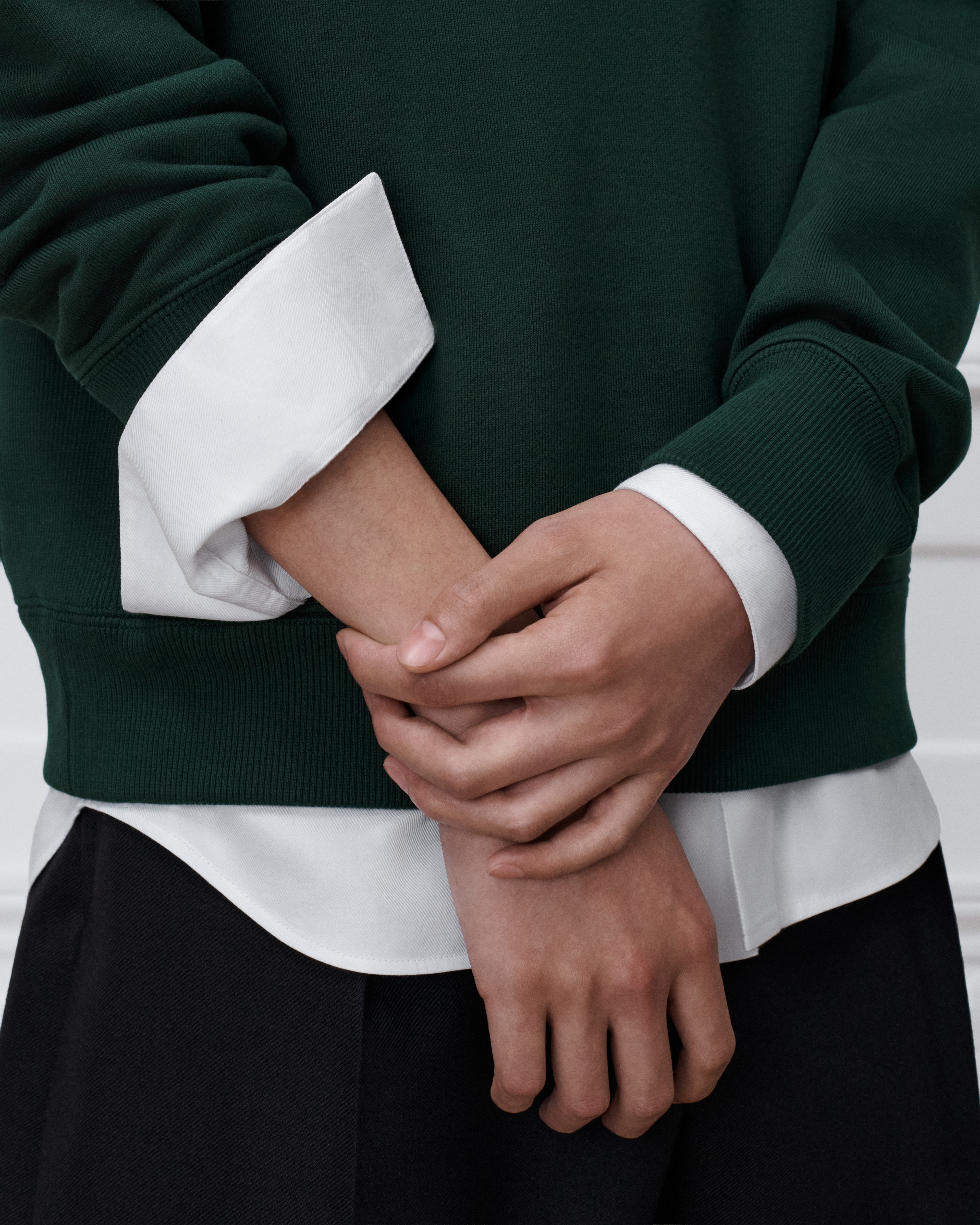 Sudadera con cremallera en el cuello, corte regular Felpa de algodón verde E11