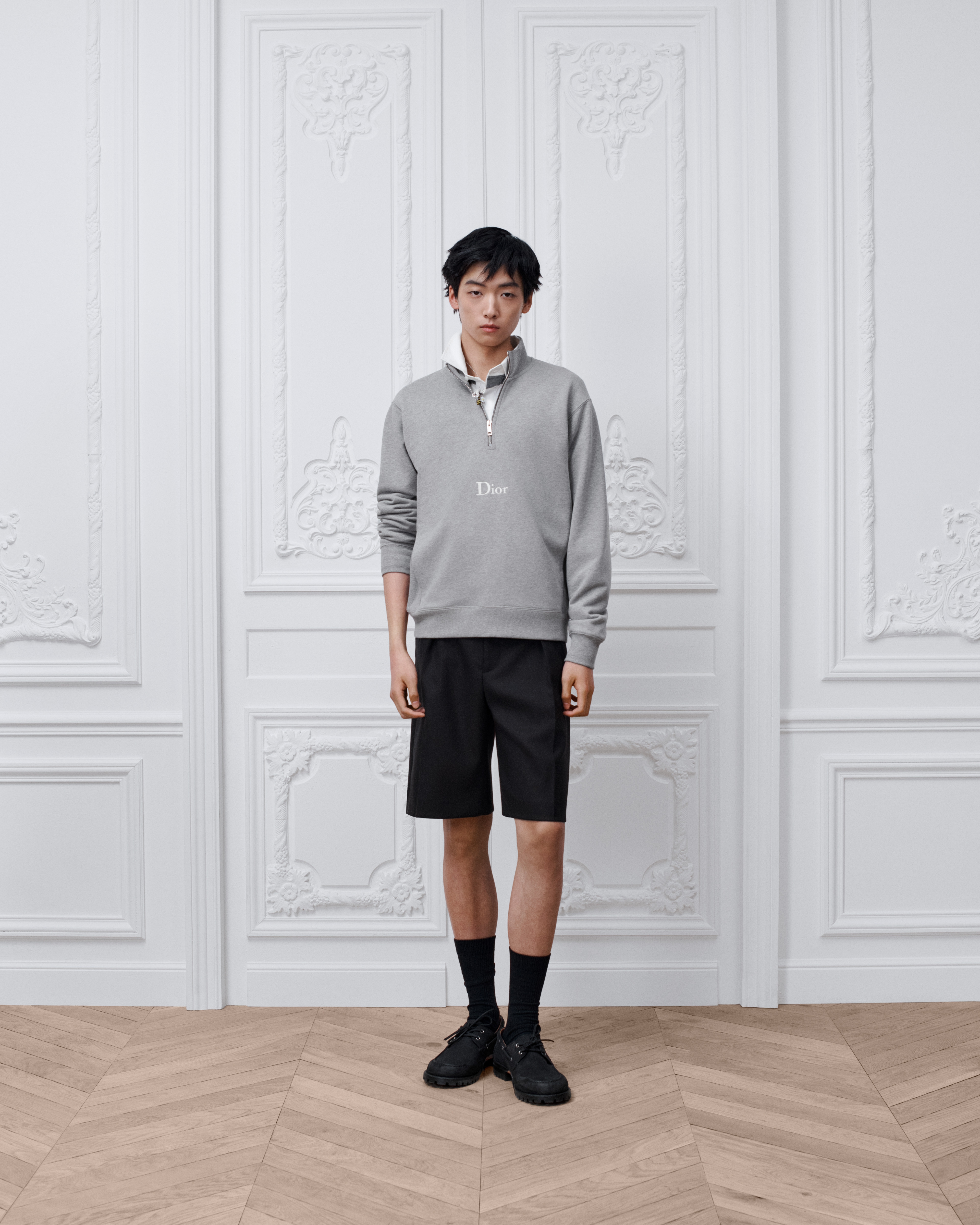 Sweatshirt with Zip Neckline, Regular Fit Gray Cotton Fleece E08