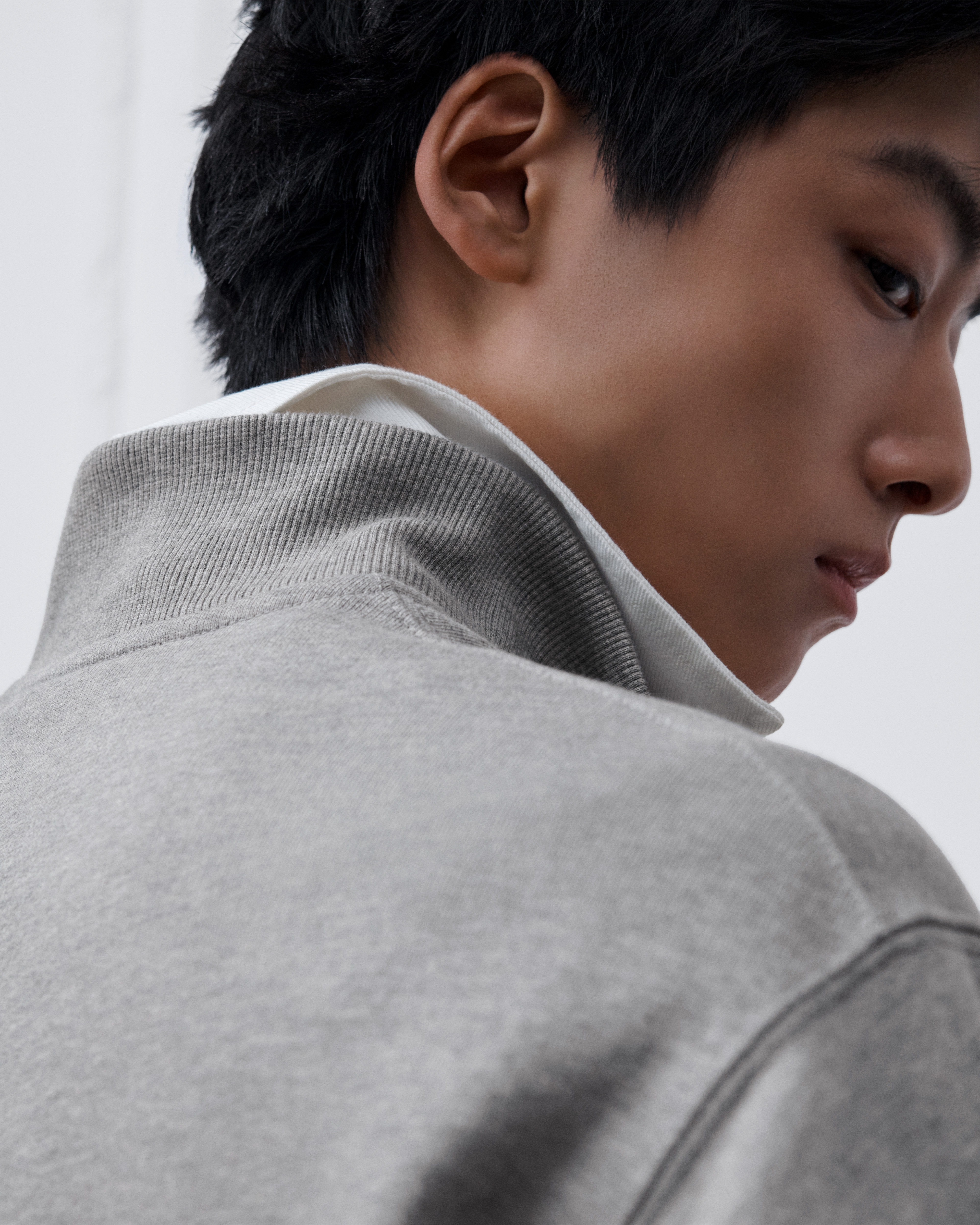 Sweatshirt with Zip Neckline, Regular Fit Gray Cotton Fleece E09
