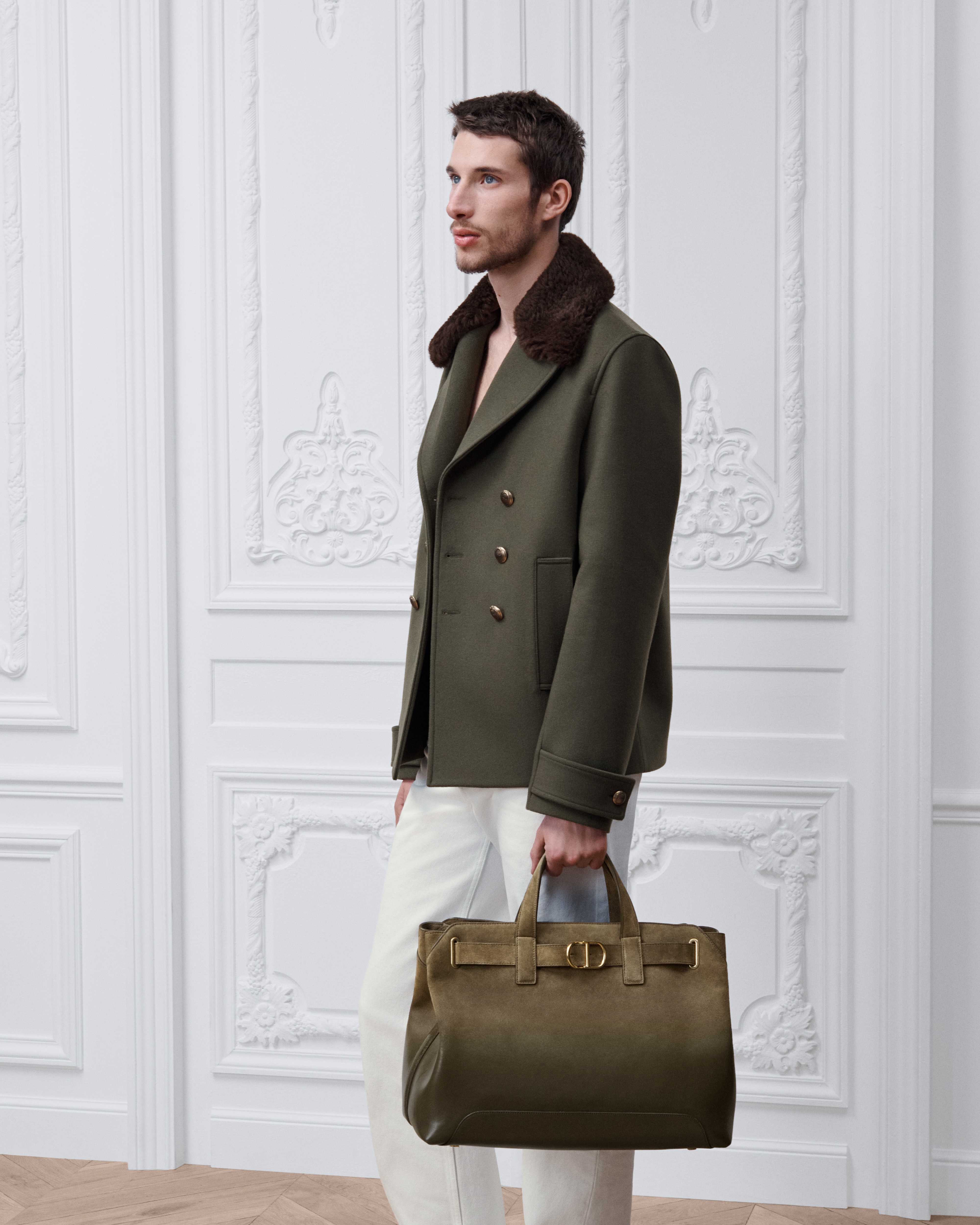Medium Dior Normandie Tote Bag Khaki Patina-Finish Suede Calfskin with Gradient Effect E19