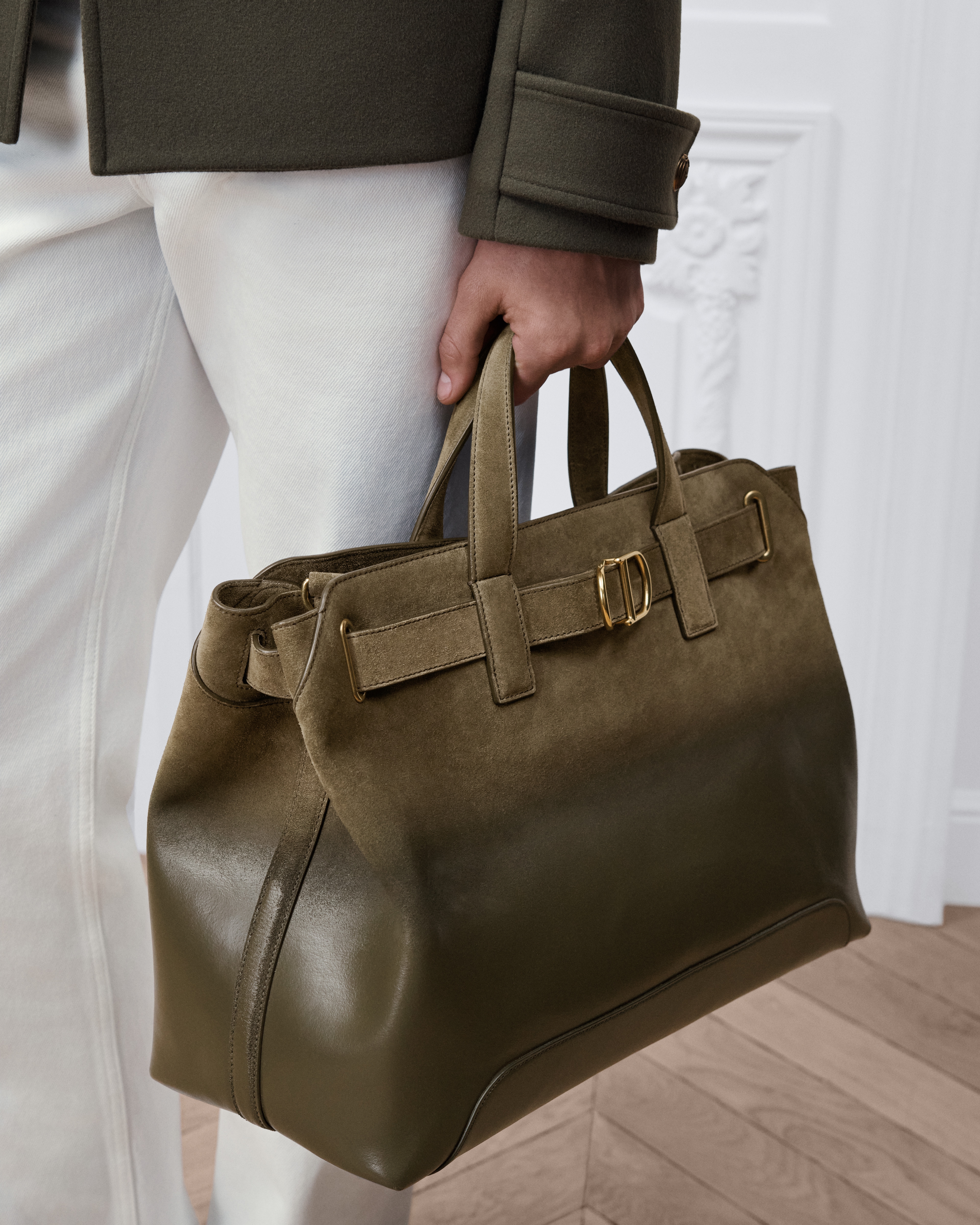 Medium Dior Normandie Tote Bag Khaki Patina-Finish Suede Calfskin with Gradient Effect E20