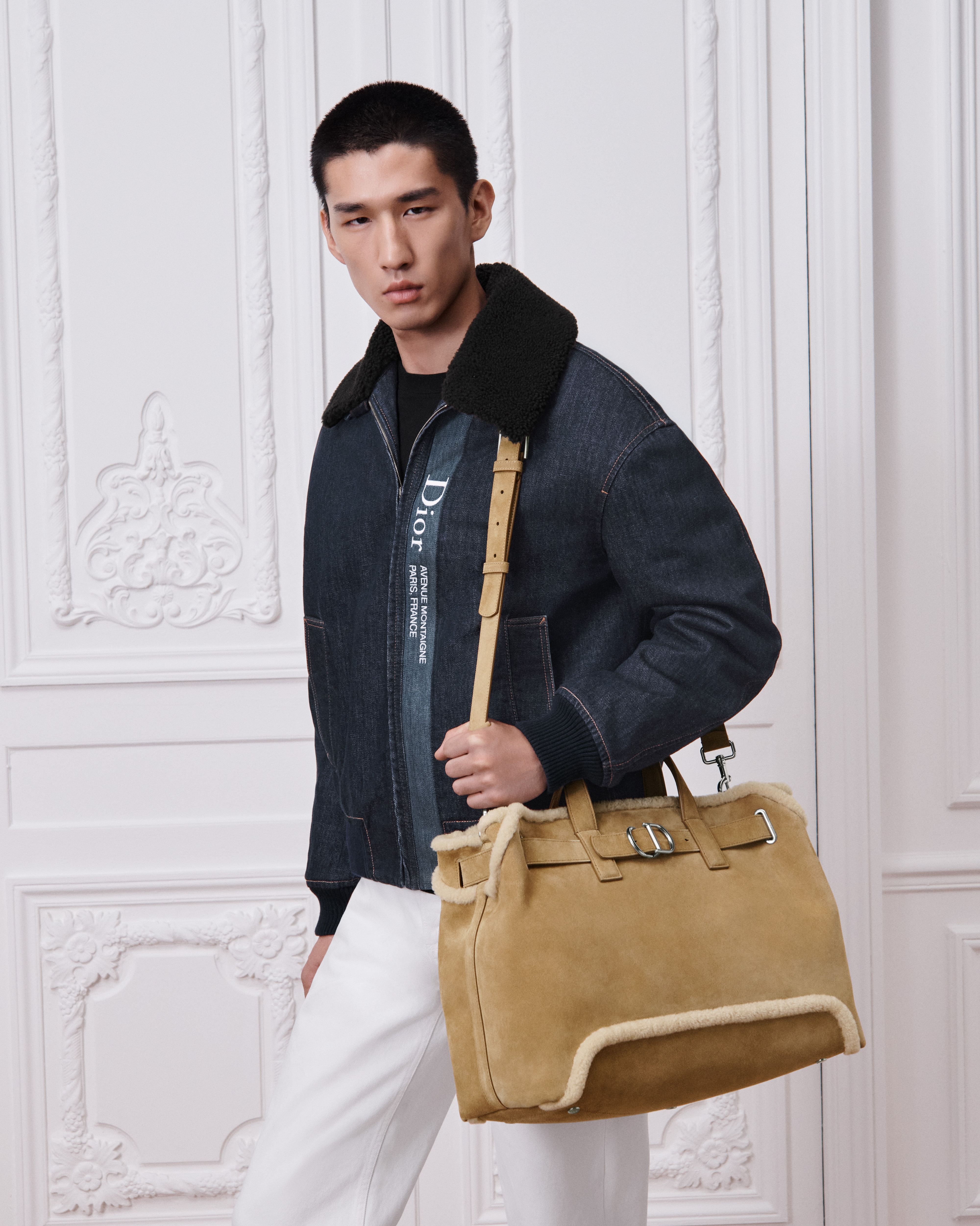 DiorAlps Medium Dior Normandie Tote Bag Natural Suede Calfskin and Ecru Sheepskin Shearling E19