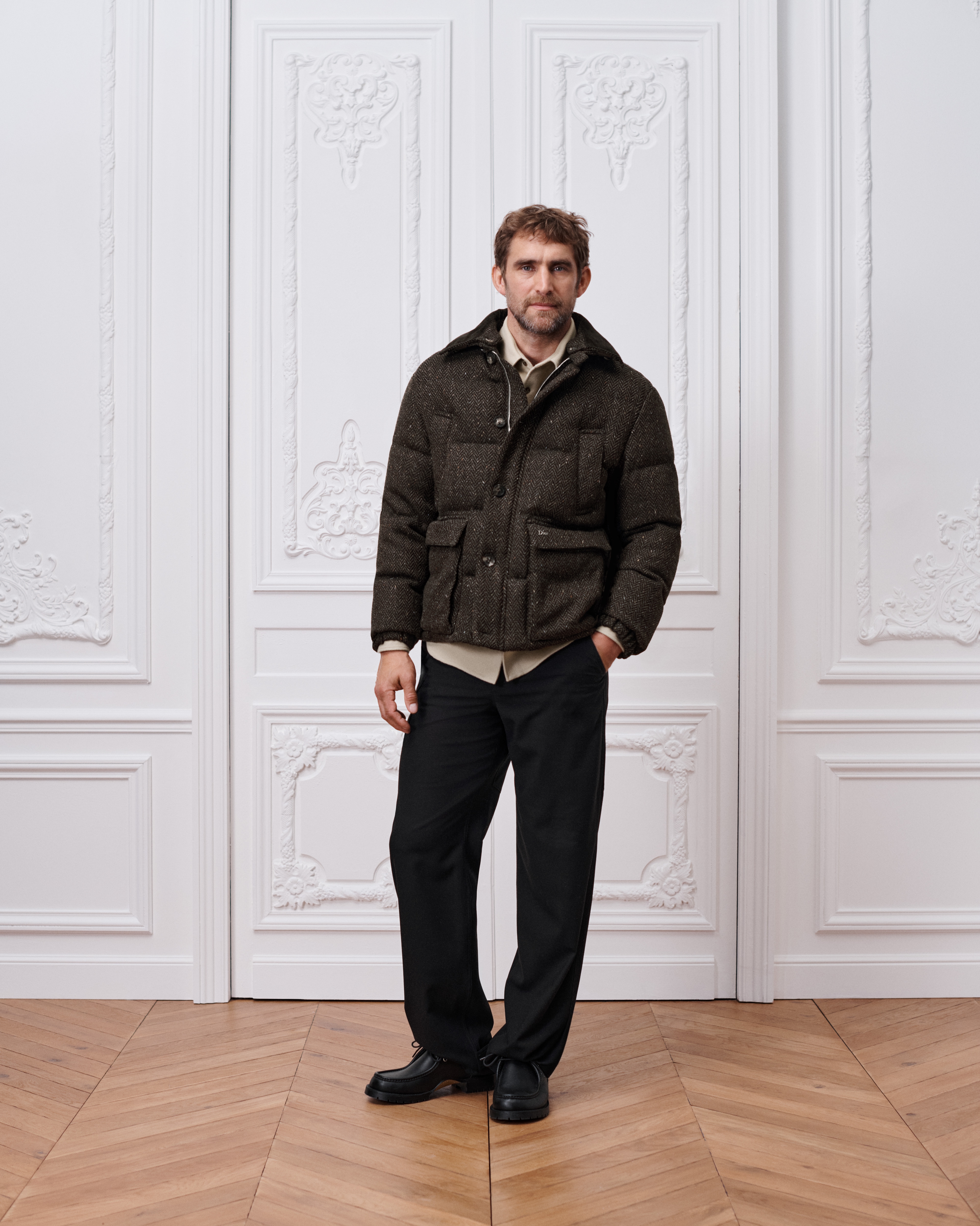 Dior Icons Down Jacket Brown Herringbone Virgin Wool Tweed | DIOR AE